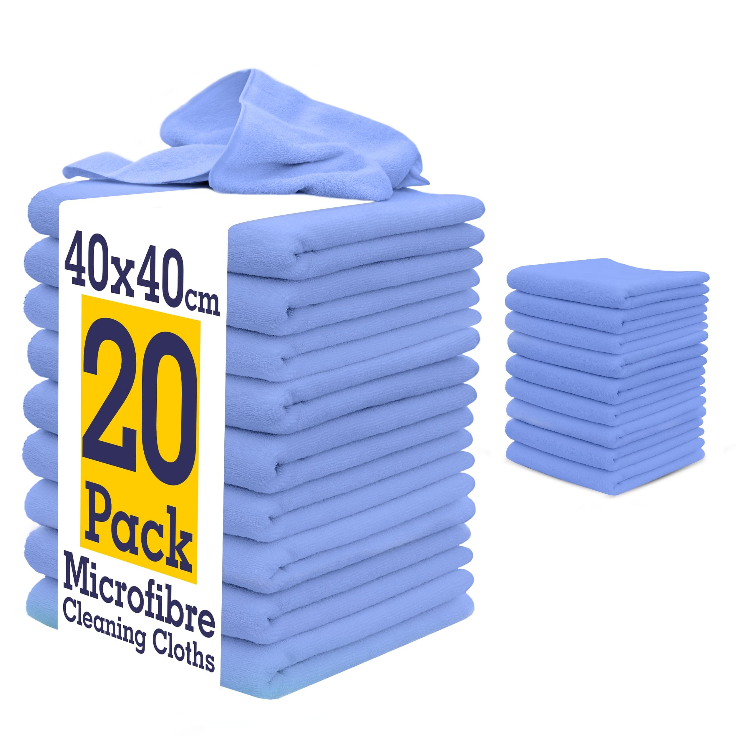 DCS Microfibre Cleaning Cloth, Blue Microfibre Cloth, Pack of 20, Large Size: 40x40cm. Super Soft Premium Streak Free Washable Microfibre Cloths for Kitchen, Bathrooms, Surfaces, Mirrors, Car & More