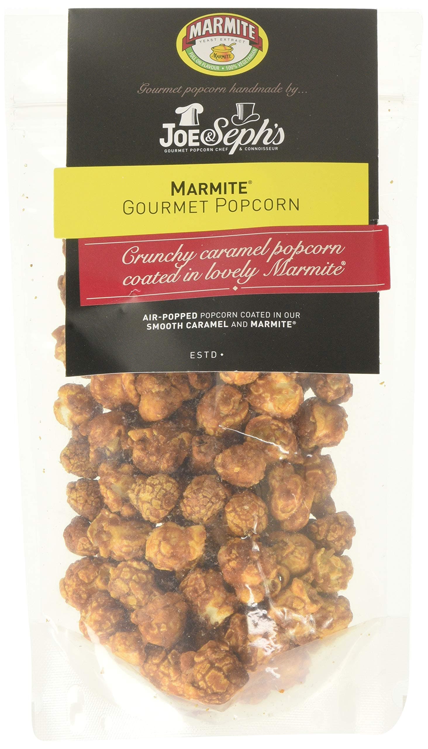 Joe & Sephs Marmite Popcorn - 1 x Sharing Bag | Handmade in UK, using real Marmite | Suitable for Vegetarians | Air-popped | Movie night in - 75g
