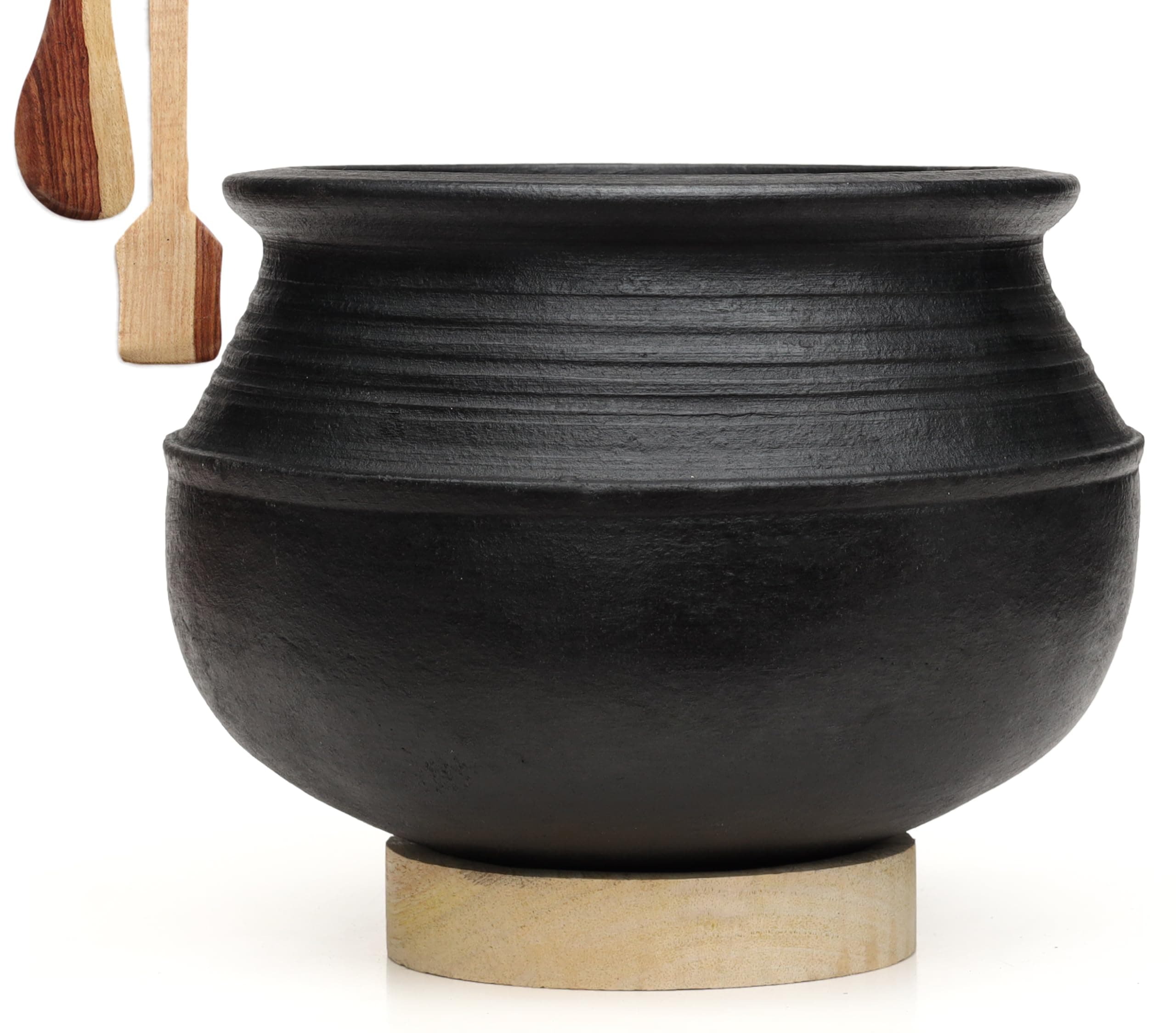 Deep Uncoated Burned Clay Rice Handi/Earthen/Mud/Mitti Pot For Cooking And Serving 3 Liter, Black
