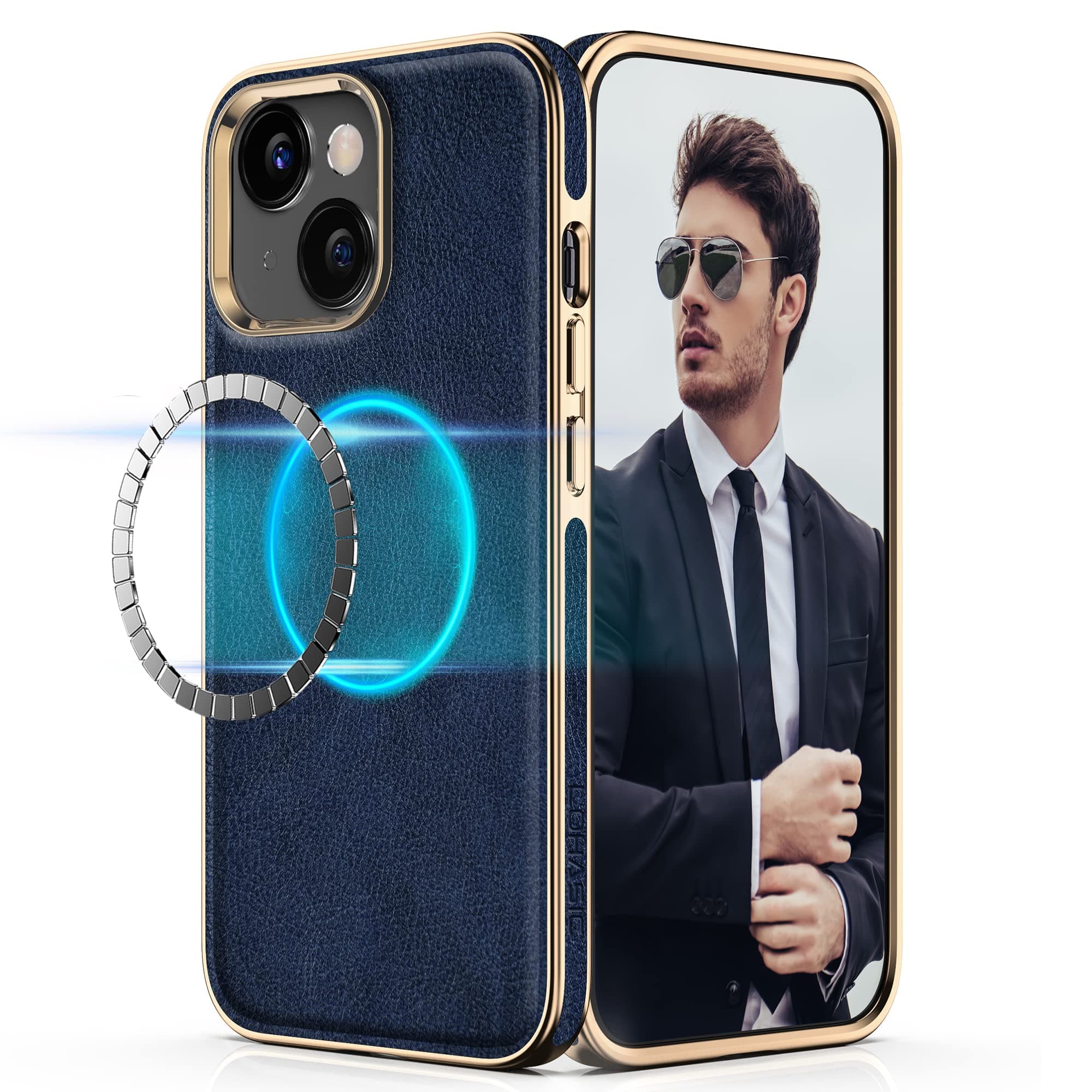 LOHASIC for iPhone 14 Plus Case Compatible with MagSafe, Luxury Elegant PU Vegan Leather High-end Best Designer Men Cover Non-Slip Soft Flexible Phone Cases for iPhone 14 Plus(2022) 6.7" 5G - Blue