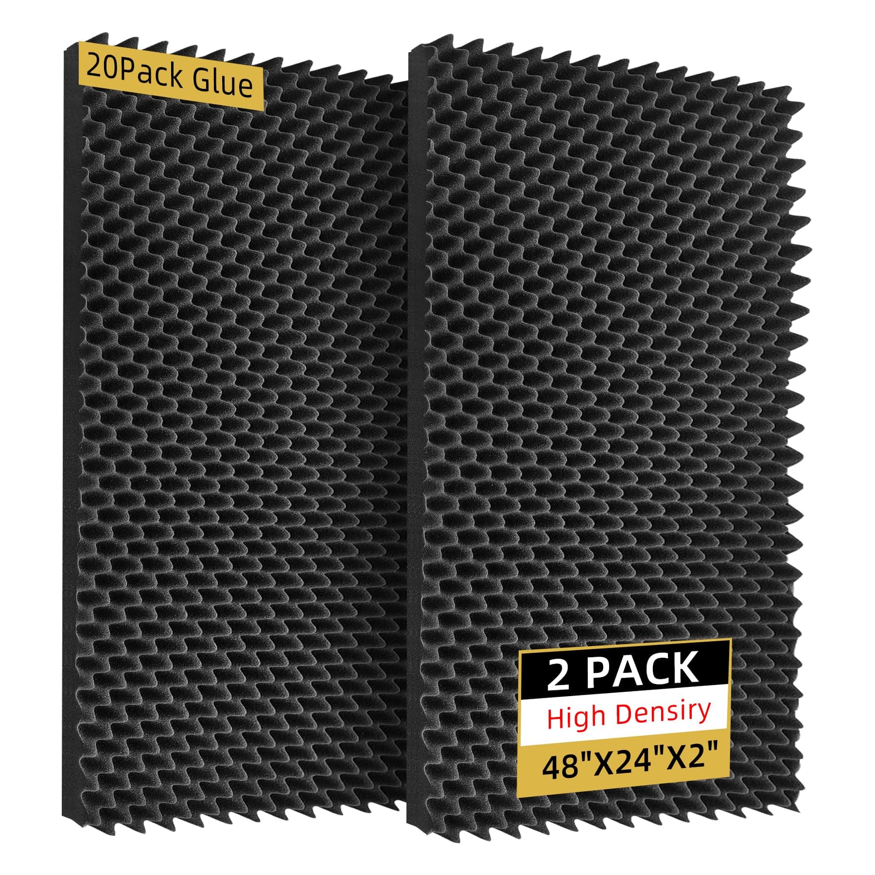 2 Pack Sound Proof Foam Panels | 48"×24"×2" Egg Crate Foam Pad | High Density Soundproof Wall Panels for Home Studio Noise & Thermal Insulation |With Adhesive Stickers 20PCS(Black)…
