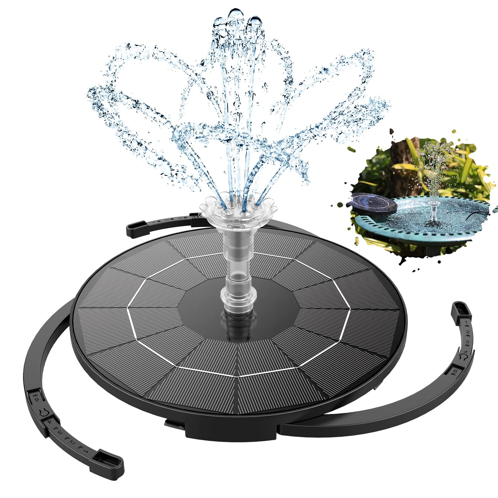 AISITIN Solar Fountain 3.5W Solar Water Feature Round Split Stand Individually Floating Bird Bath with 12 Nozzles Pond Pump and Panel for Pool, Pond, Garden Decoration or Water Feature