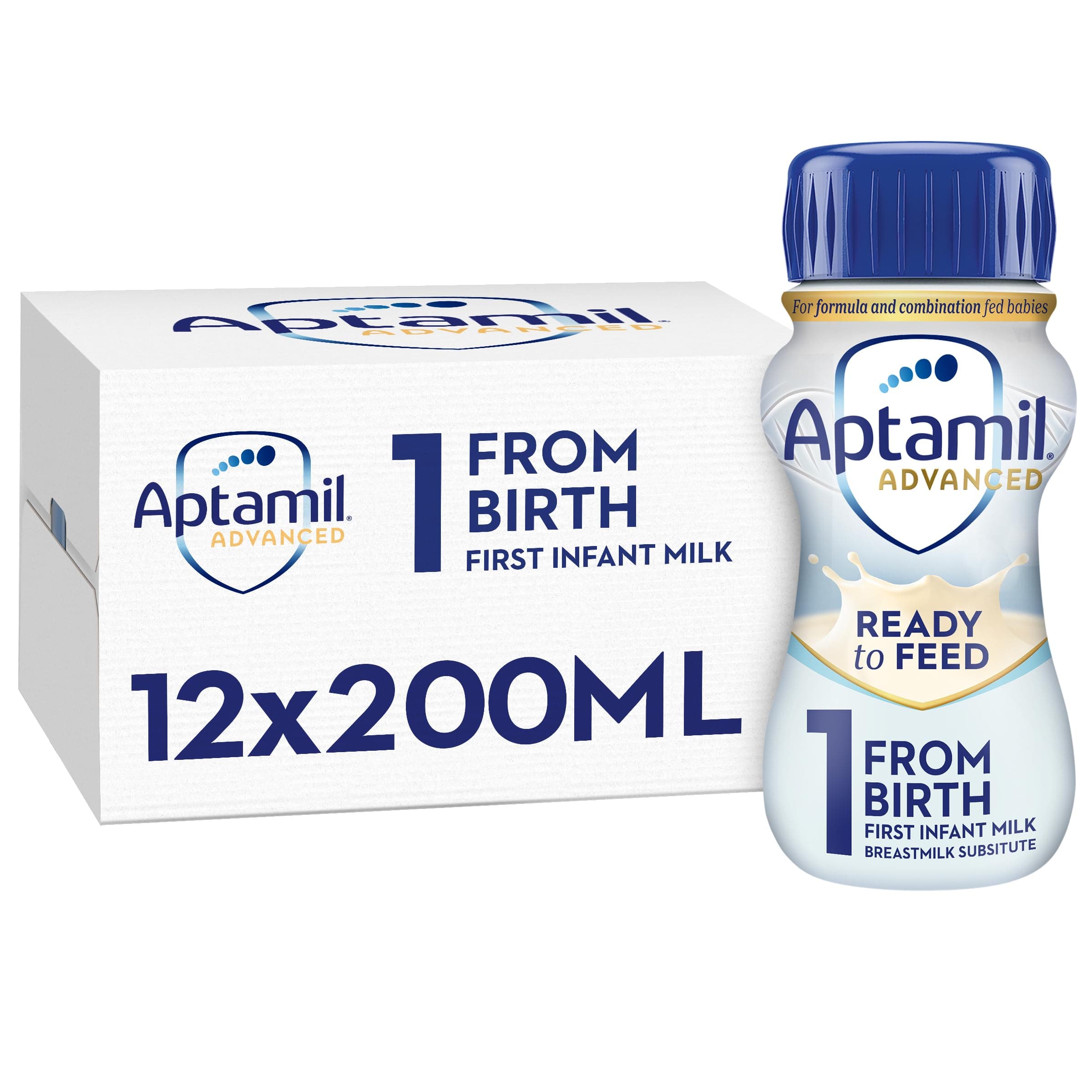 Advanced 1 First Infant Baby Milk Ready to Use Liquid Formula, from Birth, 200ml (Pack of 12)