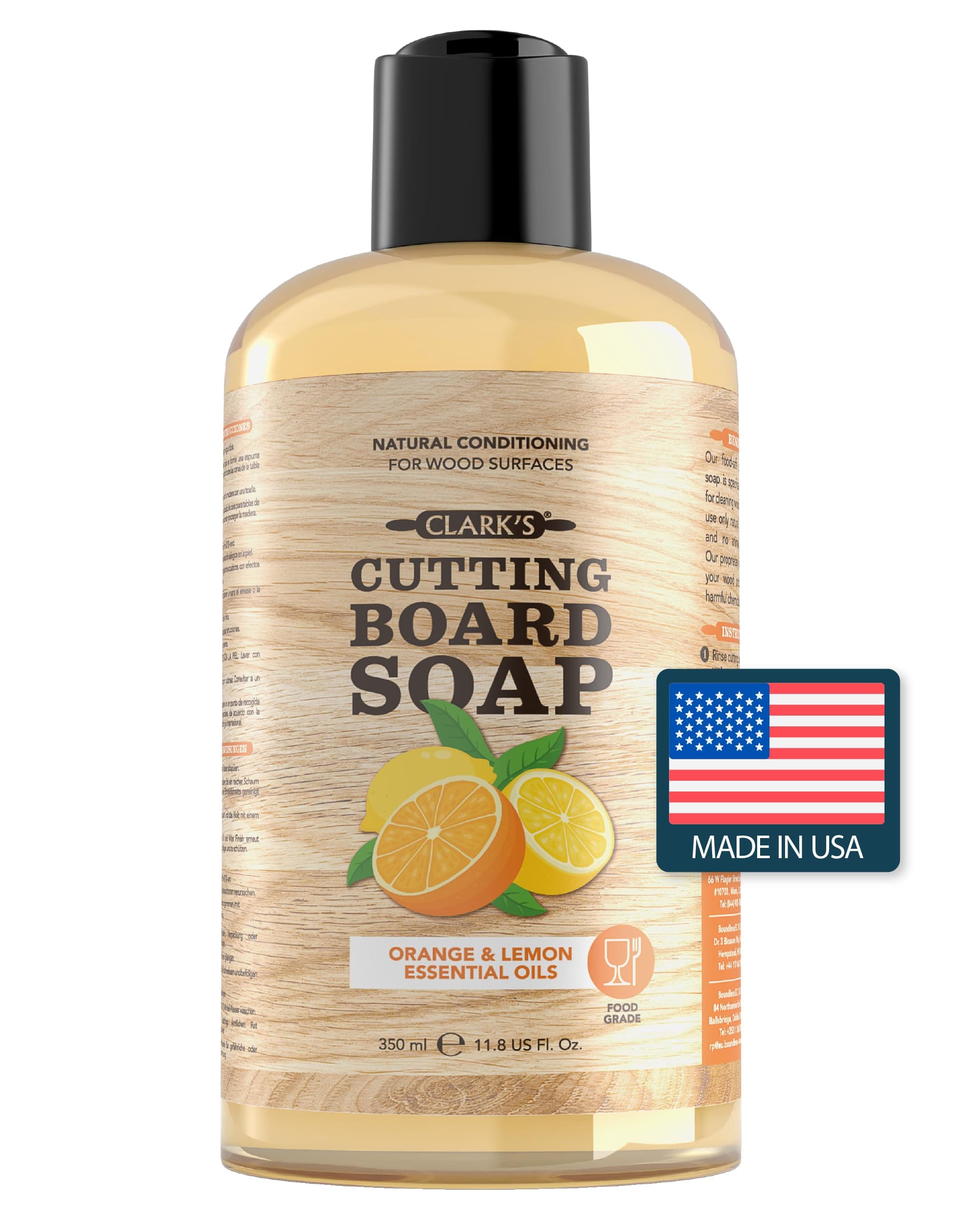 Chopping Board Soap - Castile Based - Infused With Lemon And Orange Oils - Organic & Natural Cleaner - Chopping Board Cleaner - Cute Chopping Board - Butcher Blocks Cleaner - 355ml - Food Safe