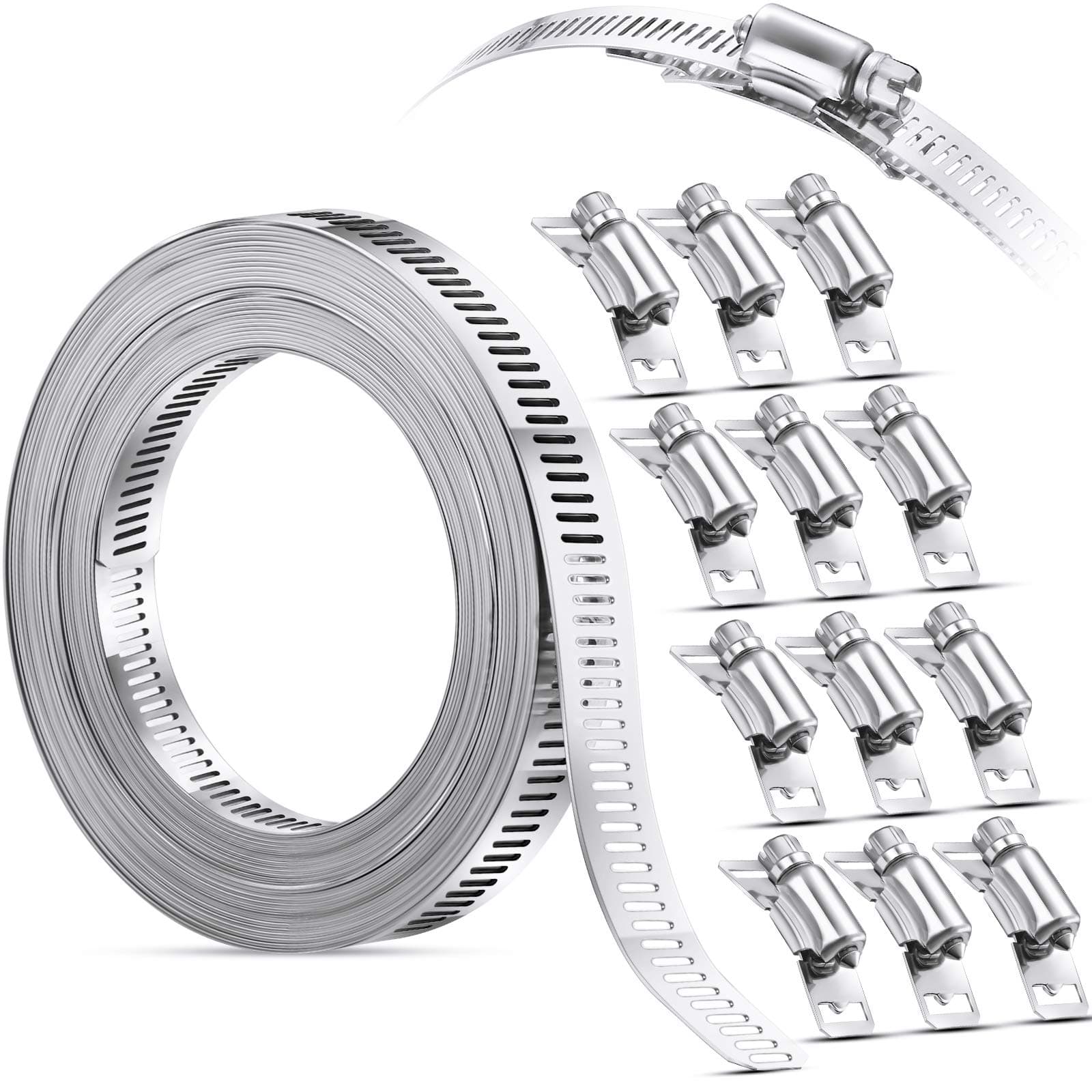 Ripeng Stainless Steel Large Hose Clamps, Worm Drive, Adjustable for Intercooler, Pipe, Plumbing, Tube and Fuel Line(34.5 Feet,13 Pcs)