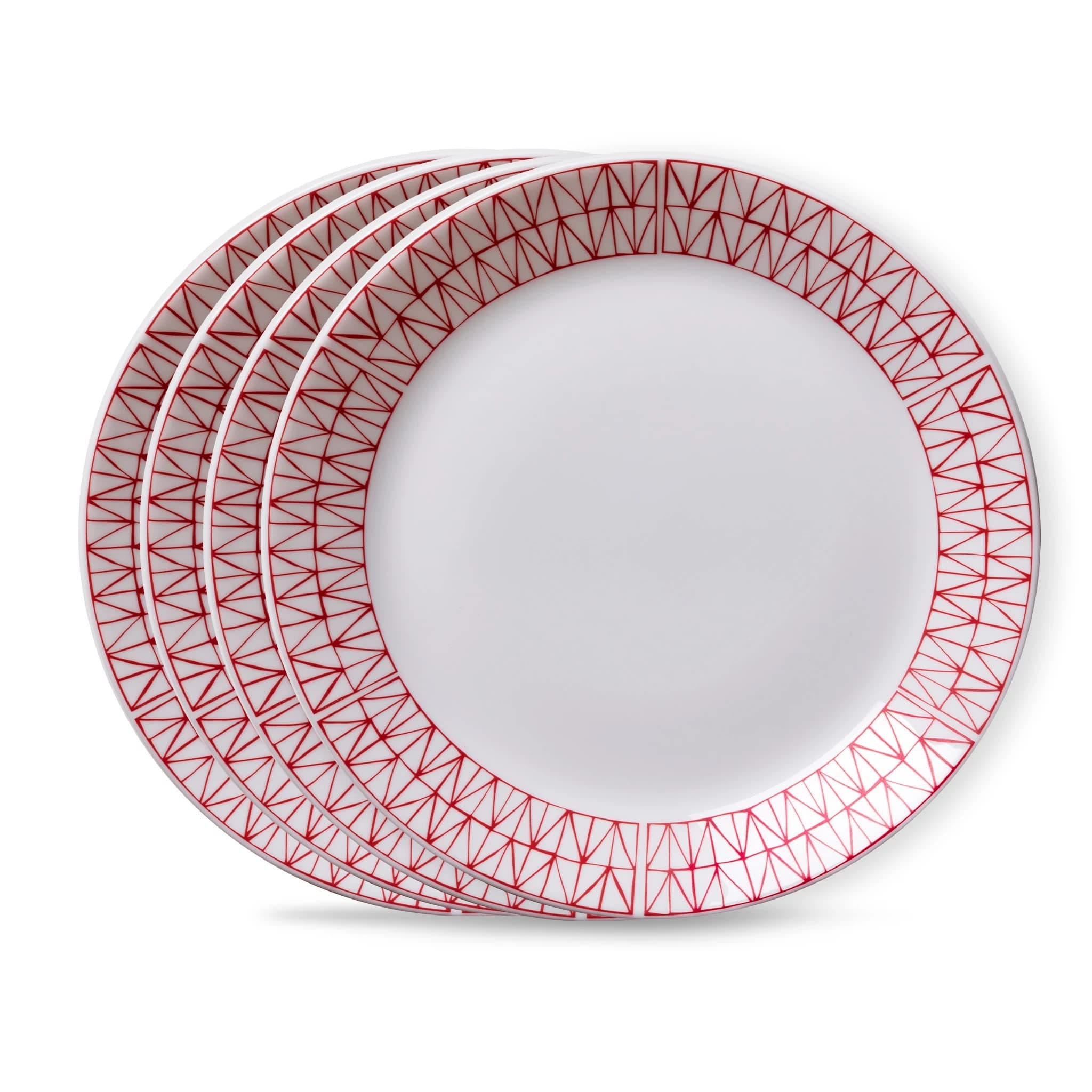 Corelle Everyday Expressions 4-Pc Dining Plate, Service for 4, Durable and Eco-Friendly 10-1/2-Inch P, Higher Rim Glass Dinner Plate Set, Microwave and Dishwasher Safe, Graphic Stitch