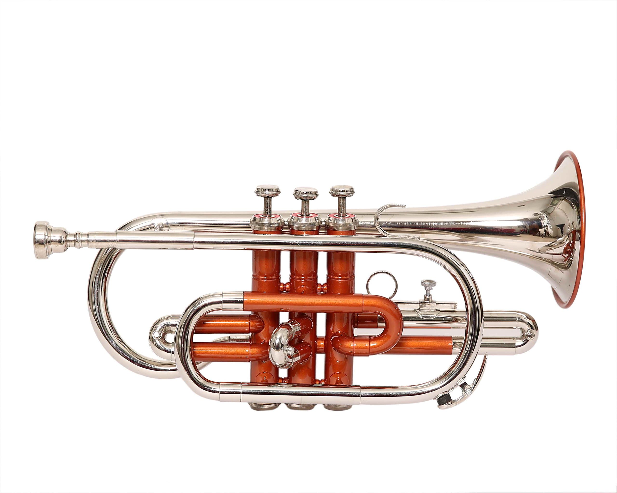 UNIQBb Cornet for Students, Beginners with Free Hard Case and Mouthpiece, Bb Pitch 3 Valve Cornet Brass Made Musical Instrument (Copper Nickel)