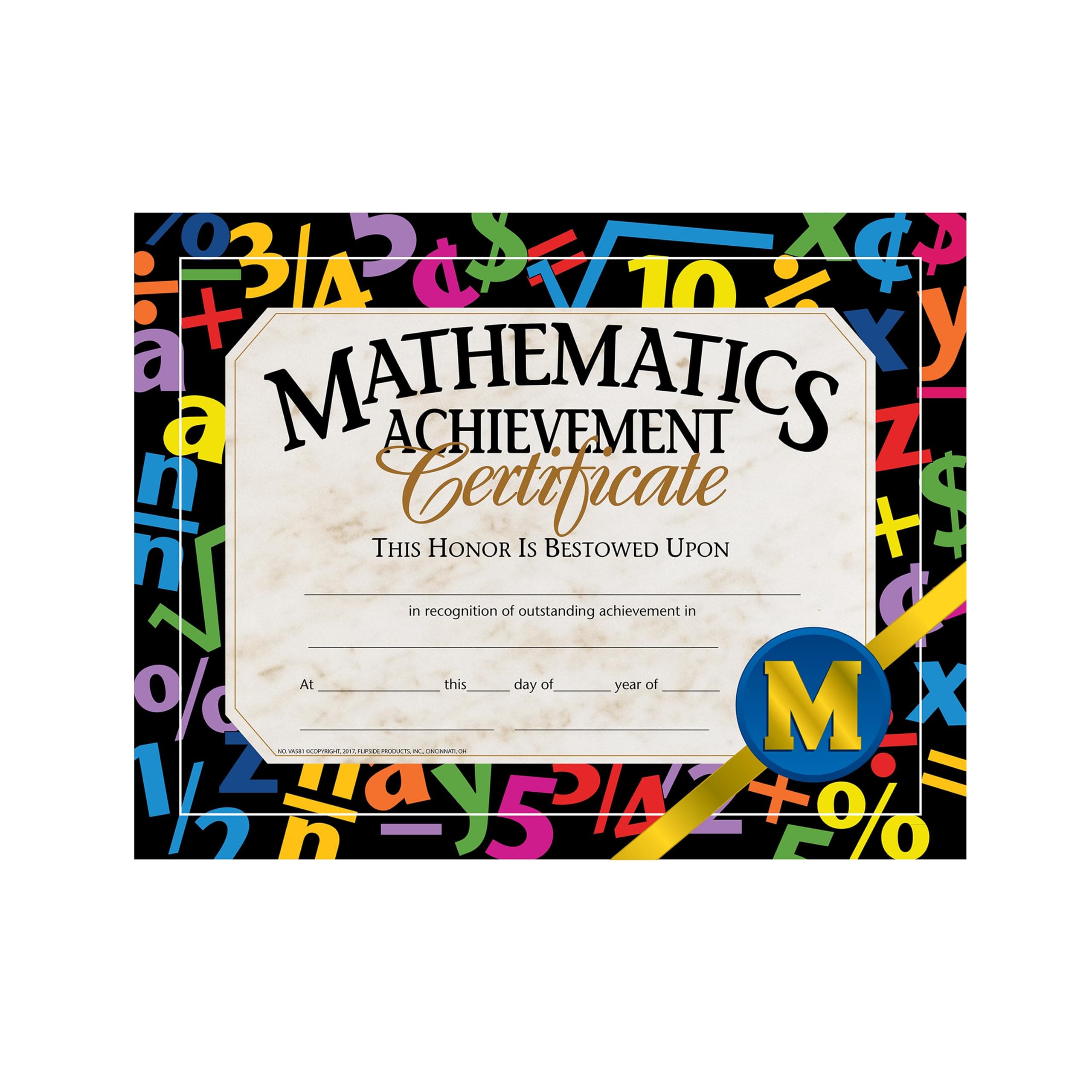Mathematic Achievement Certificate, 8.5" x 11", Pack of 30