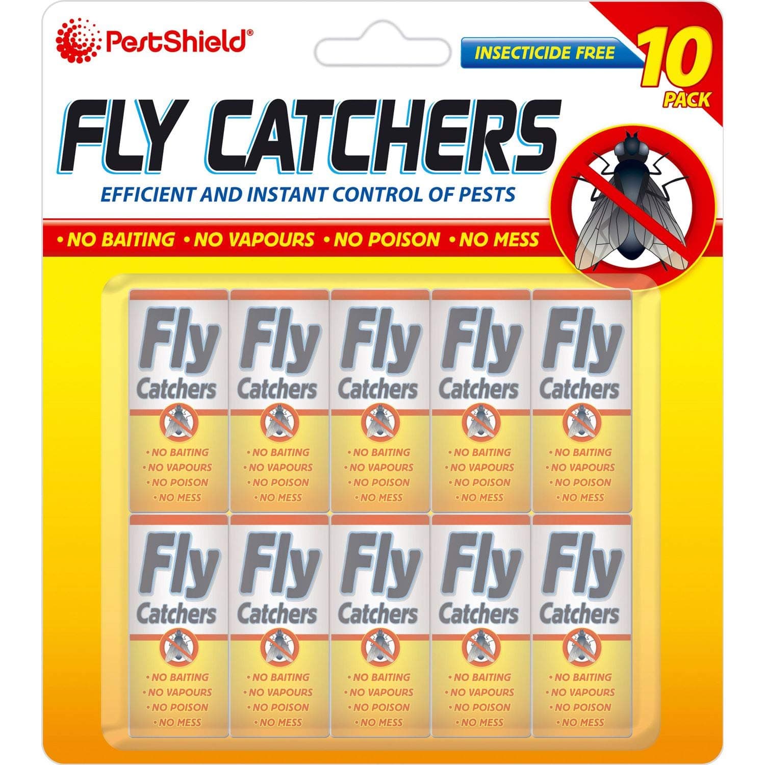 PESTSHIELD 10 PACK OF CLEAR STICKY PAPER HANGING PULL OUT FLY TRAP CATCHER INSECT KILLER STRIP TAPE