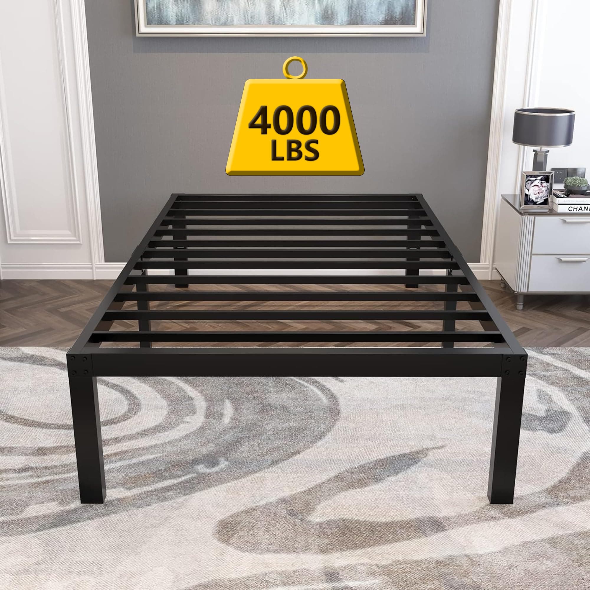 18 Inch Tall and Strong Platform Metal Bed Frame/Easy Assembly Mattress Foundation/ 4000lbs Heavy Duty Frame with Steel Slat Support/No Noise/No Box Spring Needed,Twin