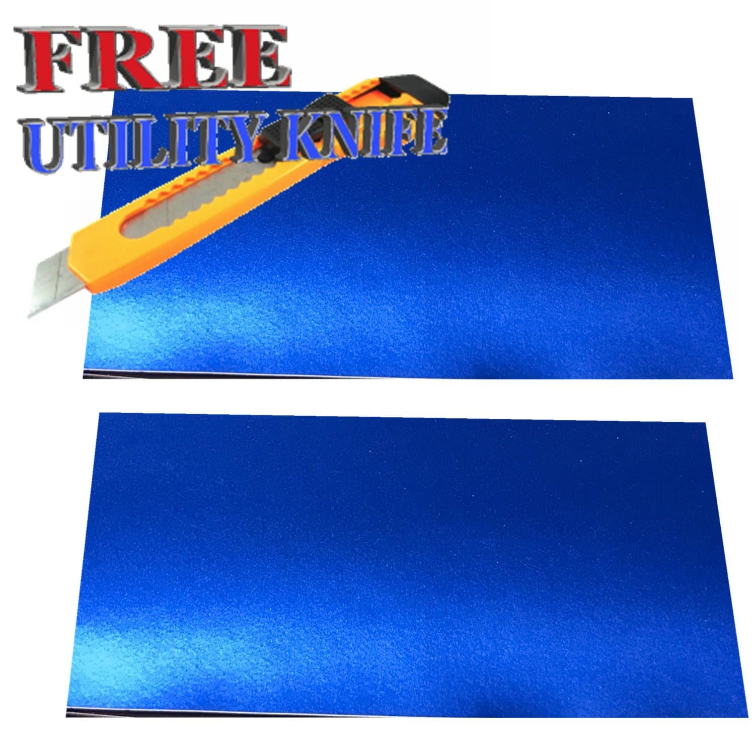 JQSLA 2pcs 11" x 4.8" Deep Blue Satin Matte Chrome Plating Vinyl Sheets Cut-Your-Own Decal for Chevy Bowtie Emblem Overlay Grill Trunk and Rear Logo DIY with Free Utility Knife