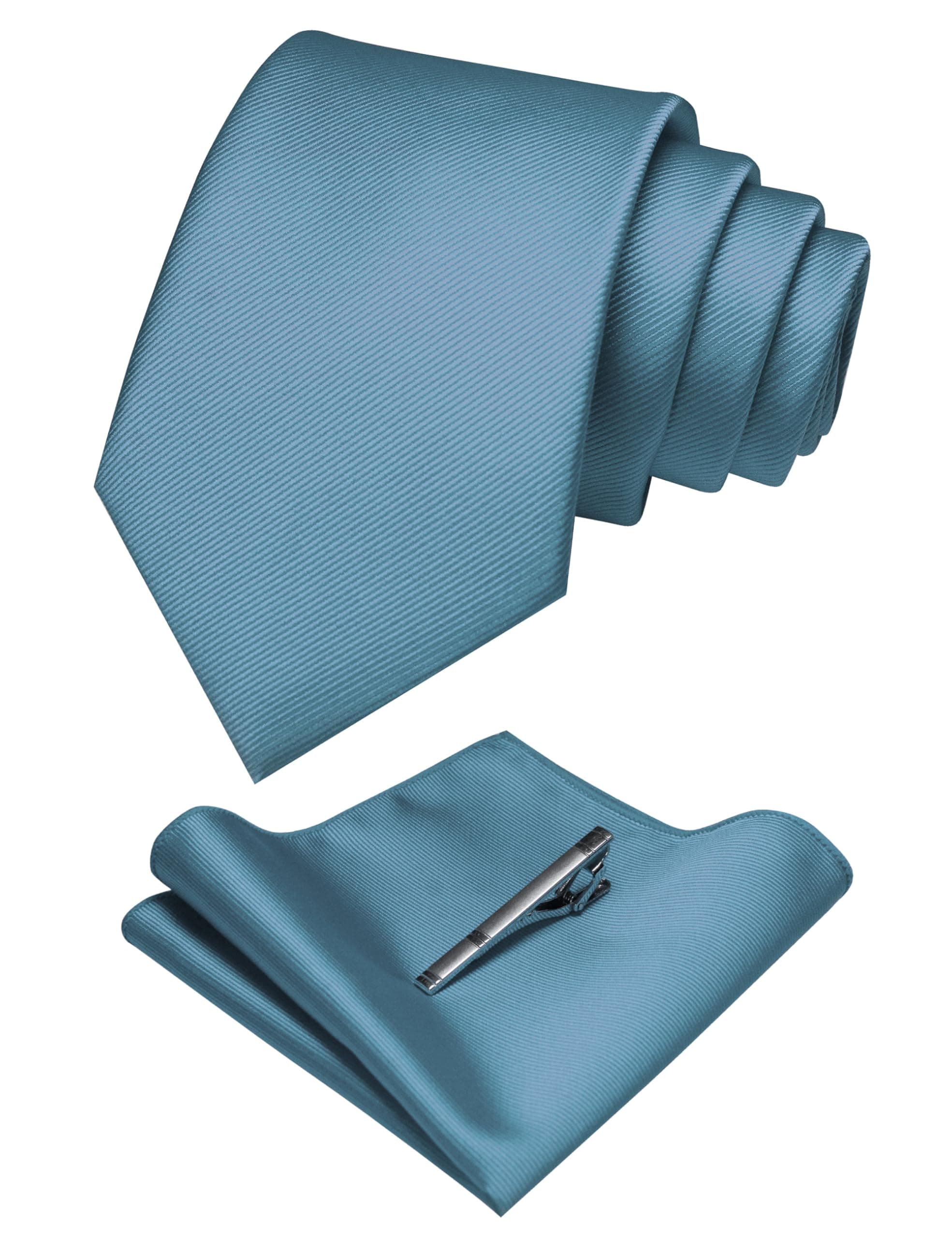 Solid Color Formal Necktie and Pocket Square Tie Clip Sets for Men