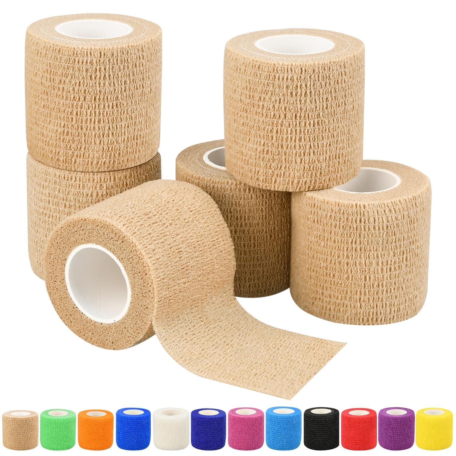 2" Self Adhesive Bandage Wraps, 6pcs 5 Yard Breathable Elastic Wraps, Skin Color Vet Wraps