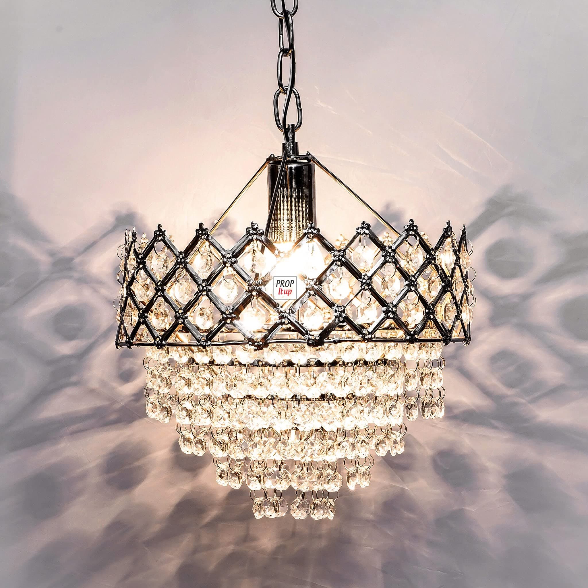 Prop It Up Round Shape crome Finish Crystal Design Pendant Ceiling Light