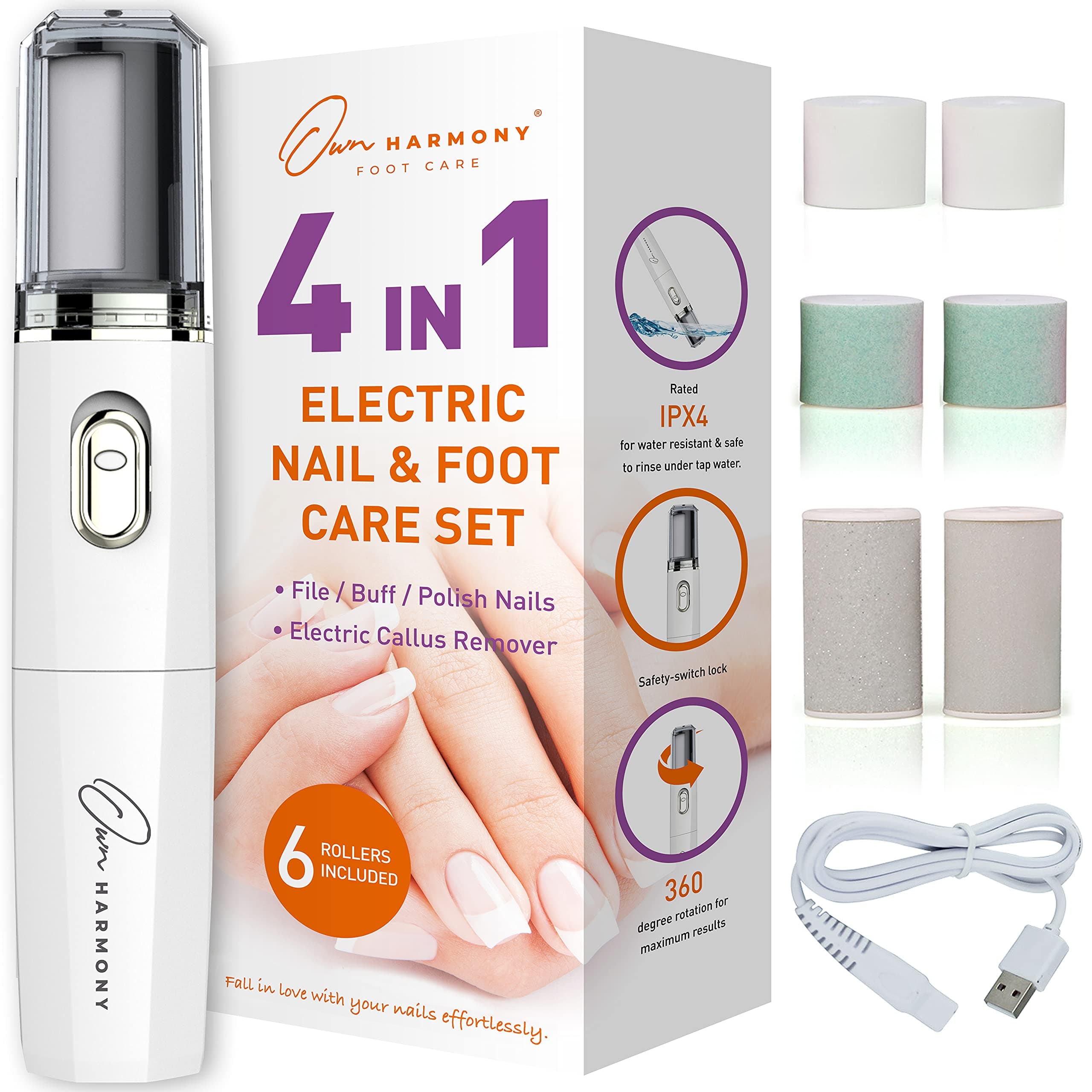 Own Harmony Electric Nail Buffer and Shine Kit for Natural Nails: Manicure Pedicure Tools with Callus Remover Foot Care, Best Electronic Mani Pedi Polisher Set to Buff, Polish, File Thick Toenails