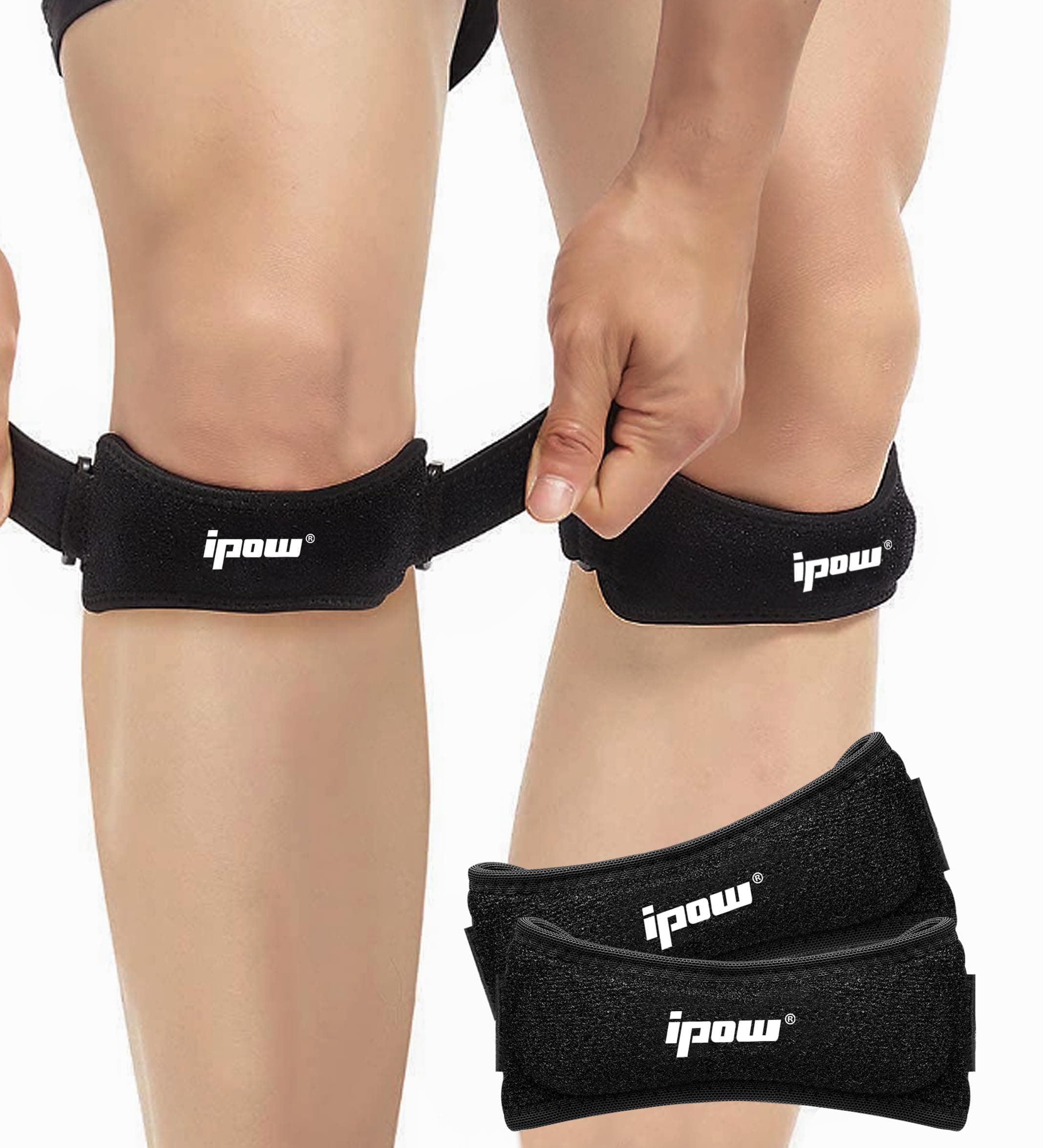 IPOW Patella Tendon Knee Strap 2 Pack Knee Pain Relief & Patella Stabilizer Knee Strap, Patellar Tendon Support Strap, Knee Brace for Running, Hiking, Soccer, Basketball, Jumpers Knee, Tennis, Volleyball & Squats