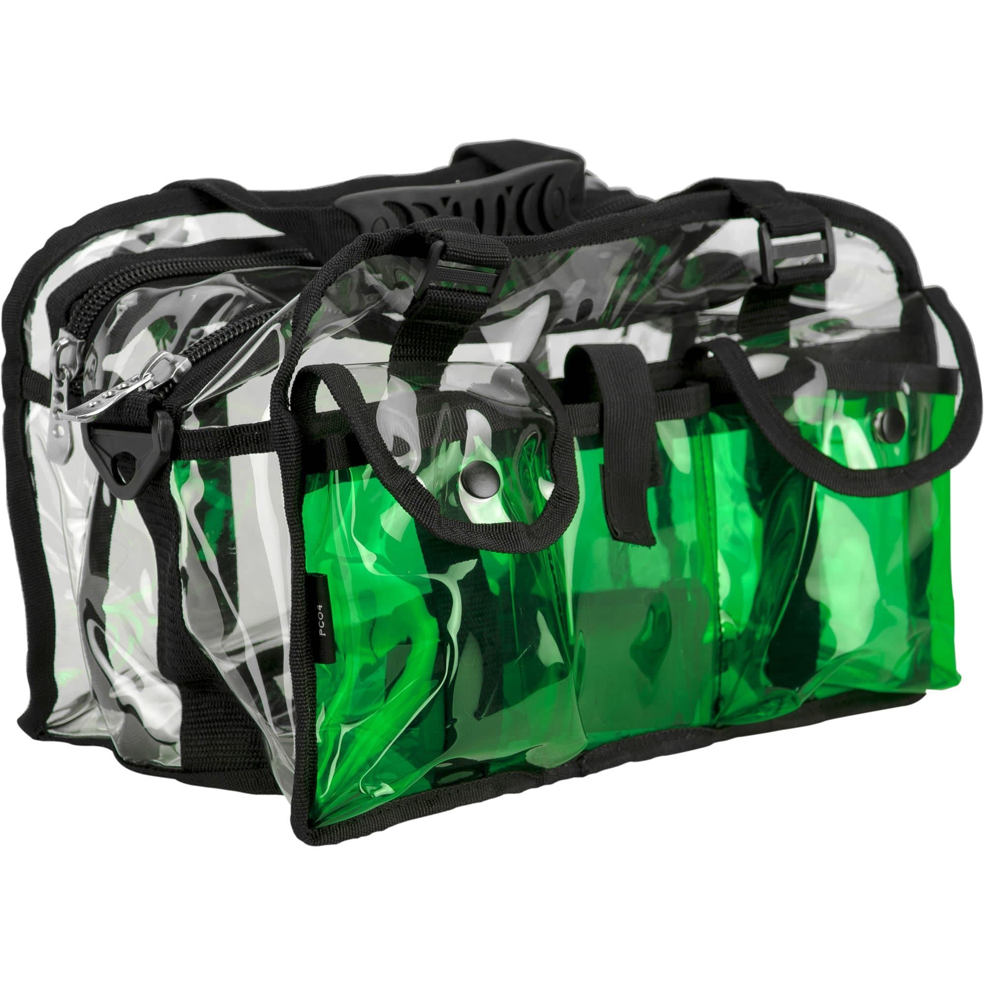 Casemetic Clear Set Bag Double Zippered Storage Compartment with 3 External Pockets and Shoulder Strap, Green