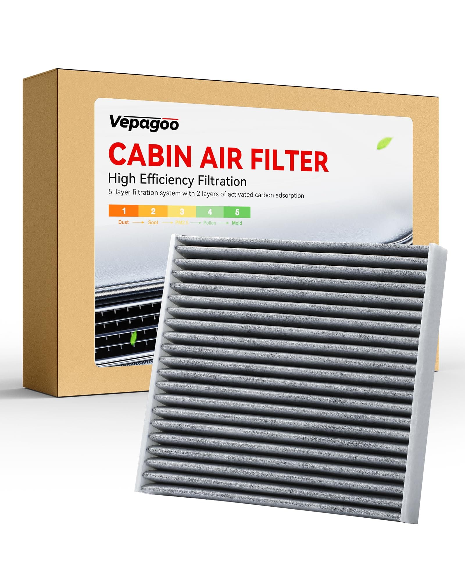 Vepagoo CF10285 CP285 Cabin Air Filter includes Activated Carbon, Compatible with Toyota, 4Runner, Camry, Corolla, RAV4, Highlander, Tundra, Prius, Sienna, Lexus, Scion, Subaru Outback
