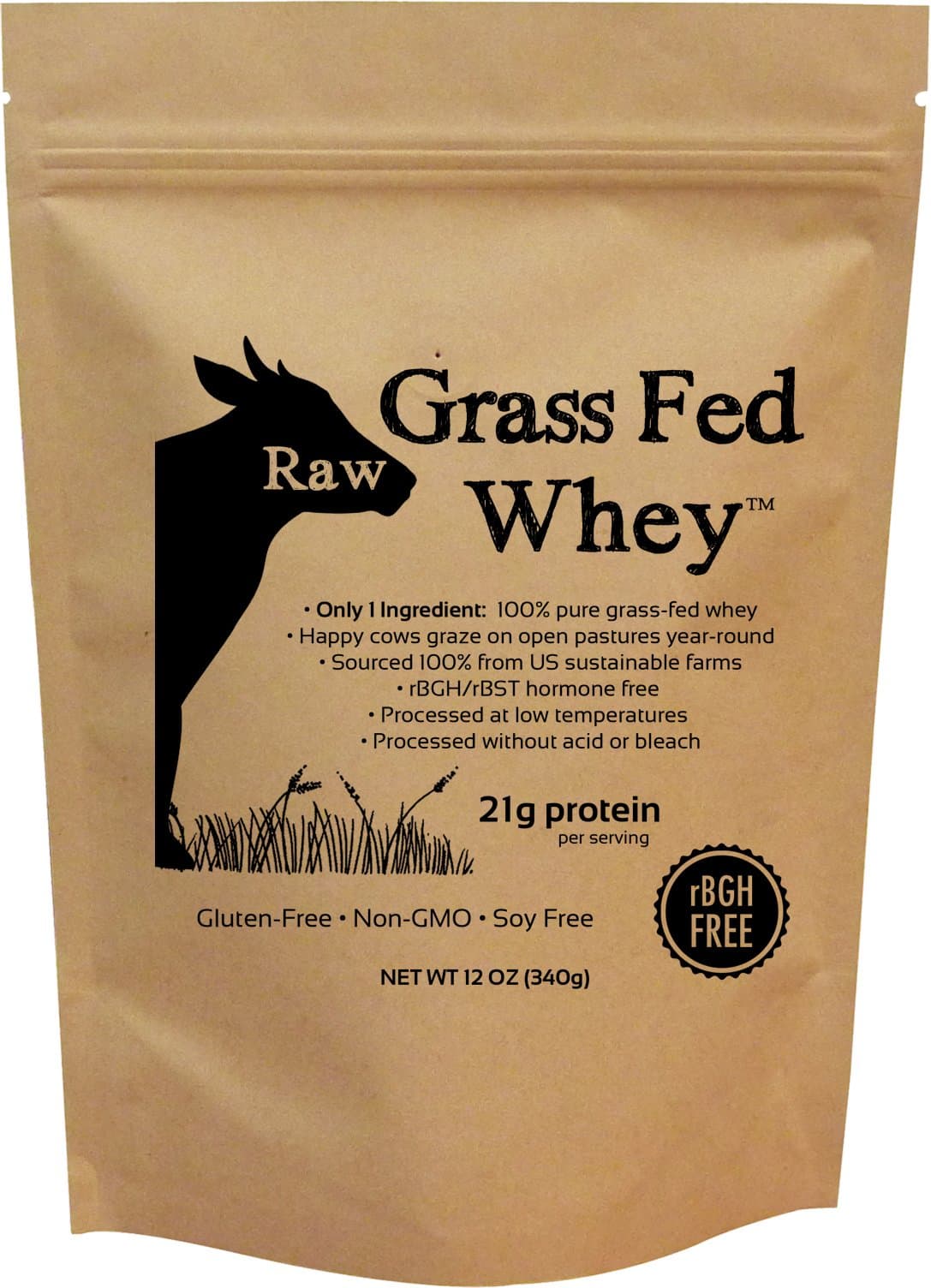 Raw Grass Fed Whey Protein Powder, Unflavored – 1 Ingredient, No Additives or Fillers, Undenatured, Made in USA, 12 oz
