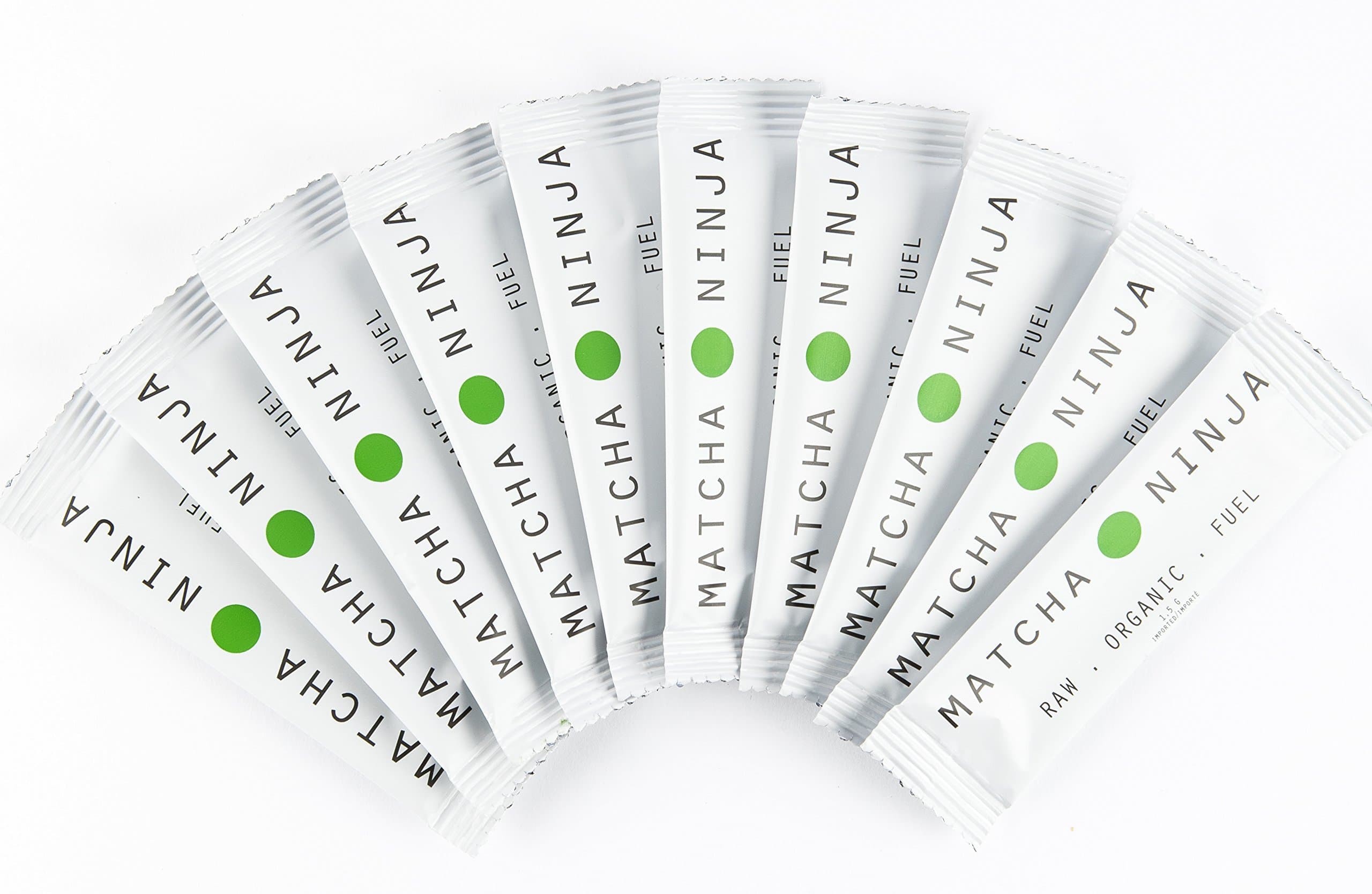 Matcha Ninja Singles - 10 Single Serving Sachets - 100% Raw Organic Matcha Green Tea. Cold Water Soluble. Ceremonial Grade. Non-Bitter Extra Smooth BlendUSDA Organic