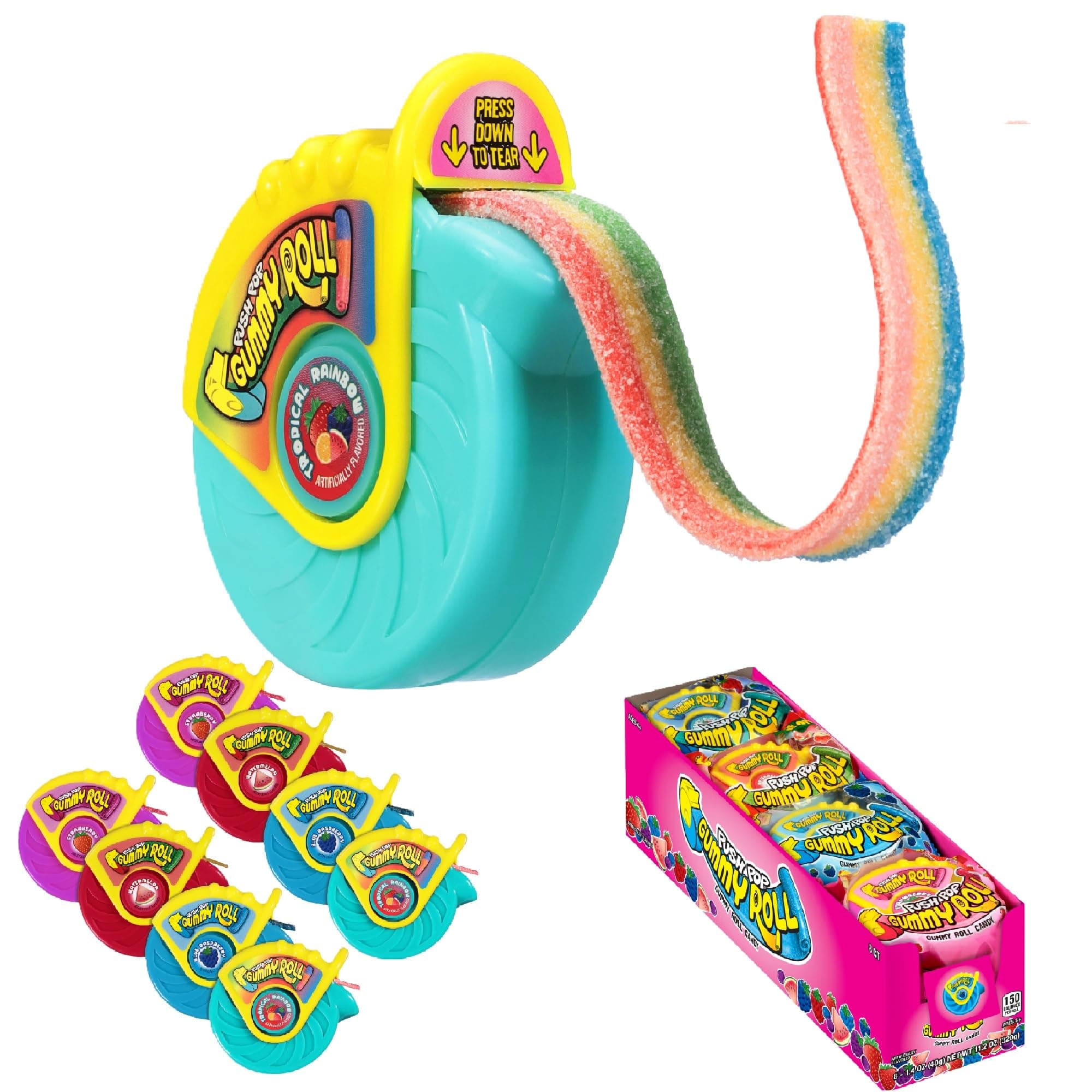 Push Pop Gummy Roll Candy Gummies, 8 Ct Individually Wrapped Gummies in Assorted Fruity Flavors, Full Size Fun Chewy Candy For Party Favors, Birthday Parties, Goodie Bags, Fun Gifts for Kids