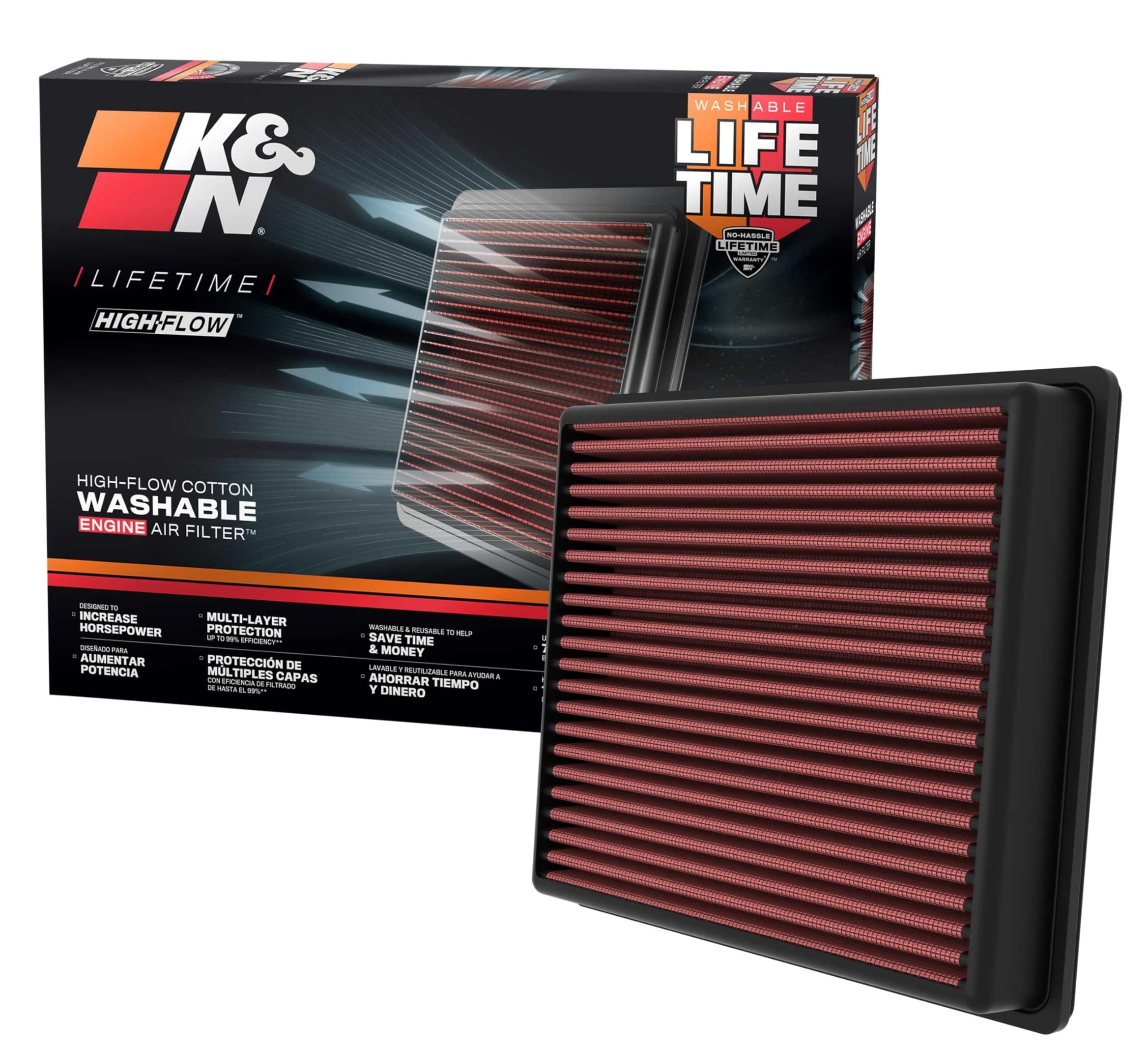 K&N High-Flow Original Lifetime Engine Air Filter: Increase Power: Premium, Washable: Compatible with 2022-2025 TOYOTA: Sequoia, Tundra, 33-5129