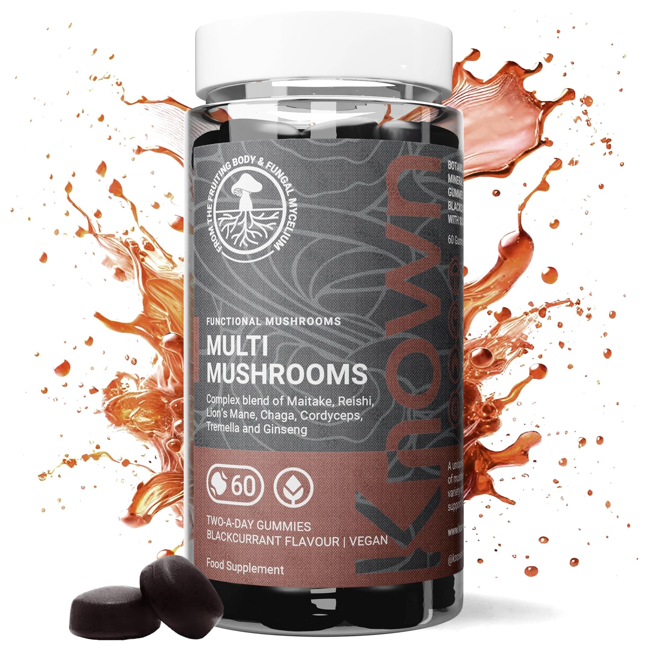 Multi Mushroom Gummies 1,930mg/Serving – Blackcurrant Flavour – Lions Mane, Reishi, Cordyceps, Chaga, Maitake – Brain, Focus, Immune Support – 60 Gummies, 1 Month Supply – Vegan Supplement
