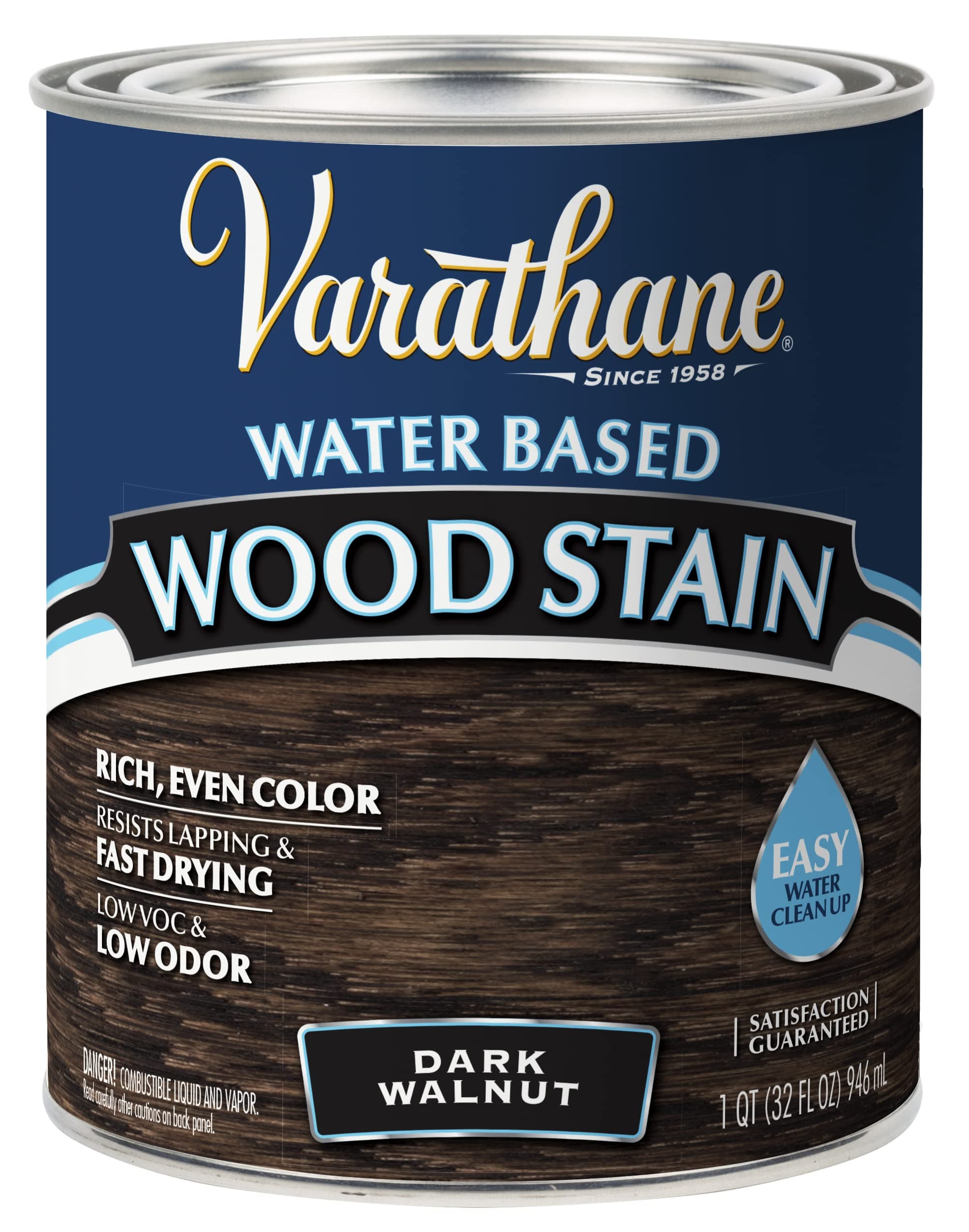 Varathane 381119 Water Based Wood Stain, Quart, Dark Walnut