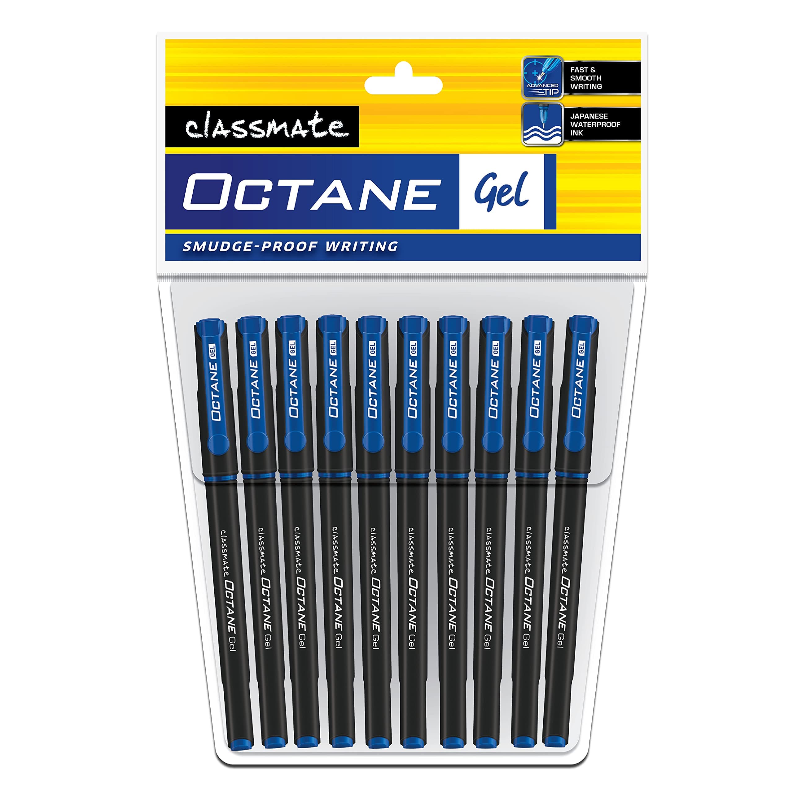 Classmate Octane- Blue Gel Pens (Pack of 10)|Smooth Writing Pens|Water-proof ink for smudge-free writing|Preferred by Students for Exam & Class notes|Study at home essentials