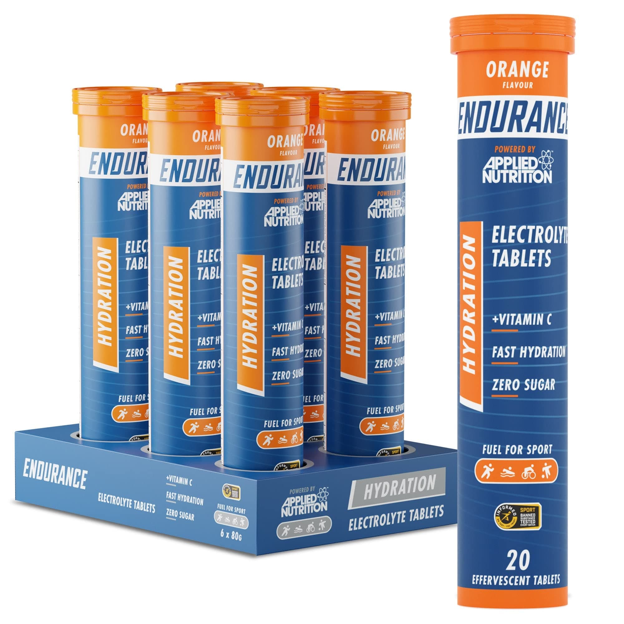 Applied Nutrition Endurance Hydration Electrolyte Tablets - 400mg Electrolytes per Serving – 120 Effervescent Tablets, Sugar Free, Low Calorie, Added Vitamin C Boost Performance – Orange