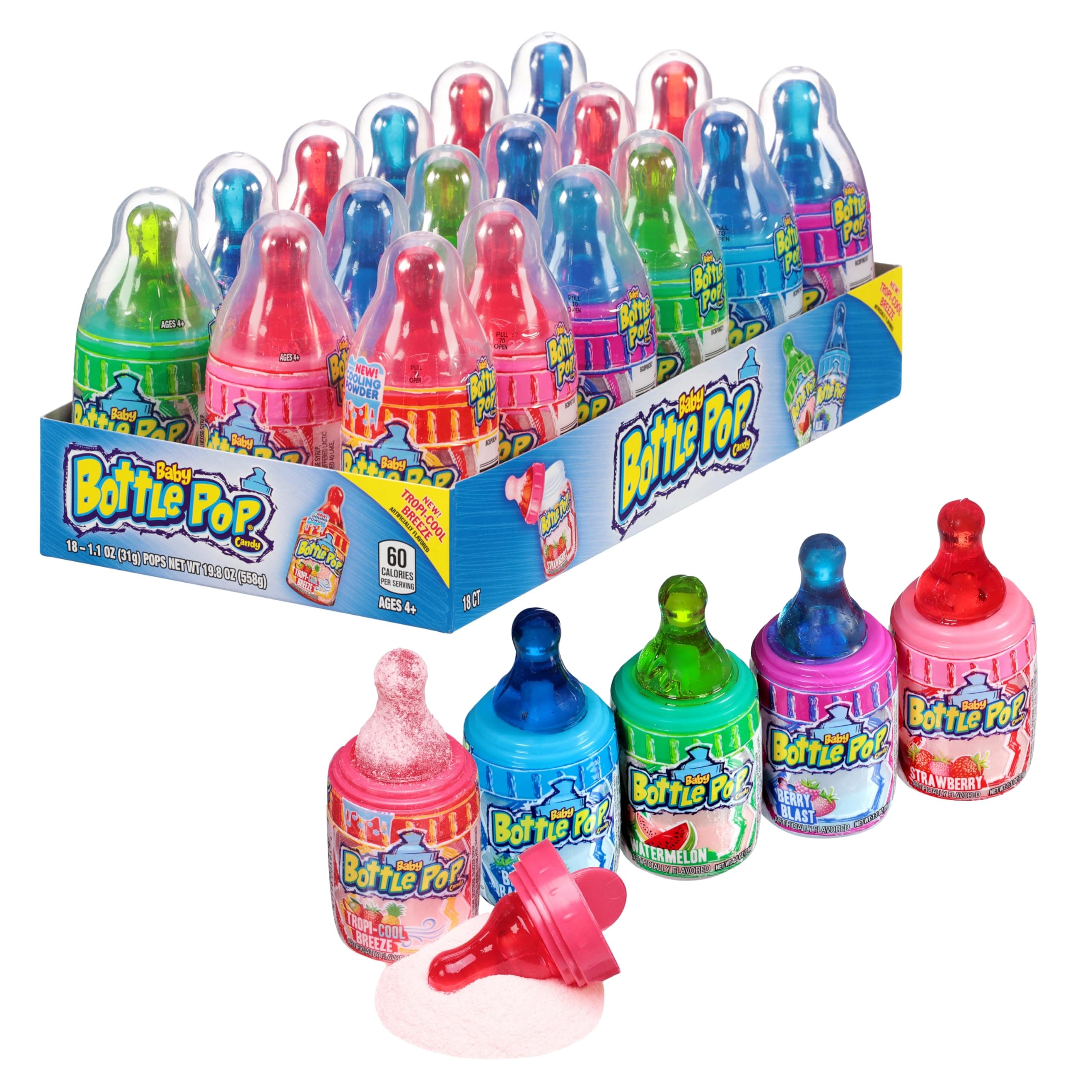 Baby Bottle Pop Candy Lollipop, 18 Ct Bulk Lollipops with Dipping Powder in Assorted Fruity Flavors, Full Size, Individually Wrapped Hard Candy For Gender Reveal, Baby Showers, Goodie Bags & Parties