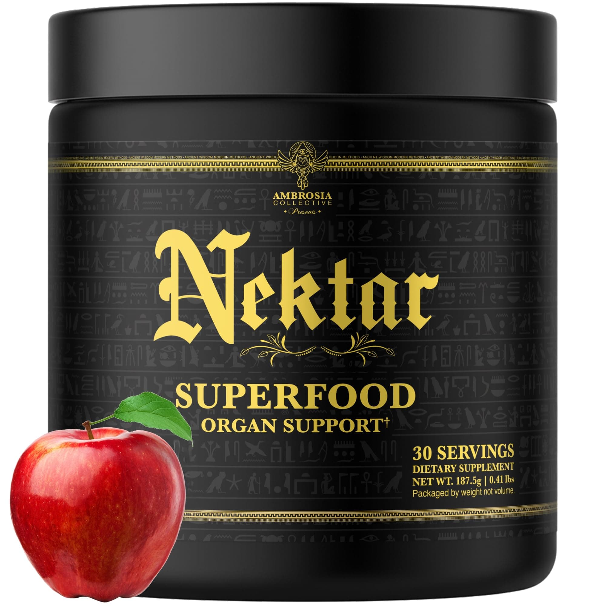 Ambrosia Nektar Superfood Powder | Cycle Support Supplement | Greens Powder Alternative | 13 Superfoods for Liver, Kidney and Organ Support | 30 Servings | Apple Symphony