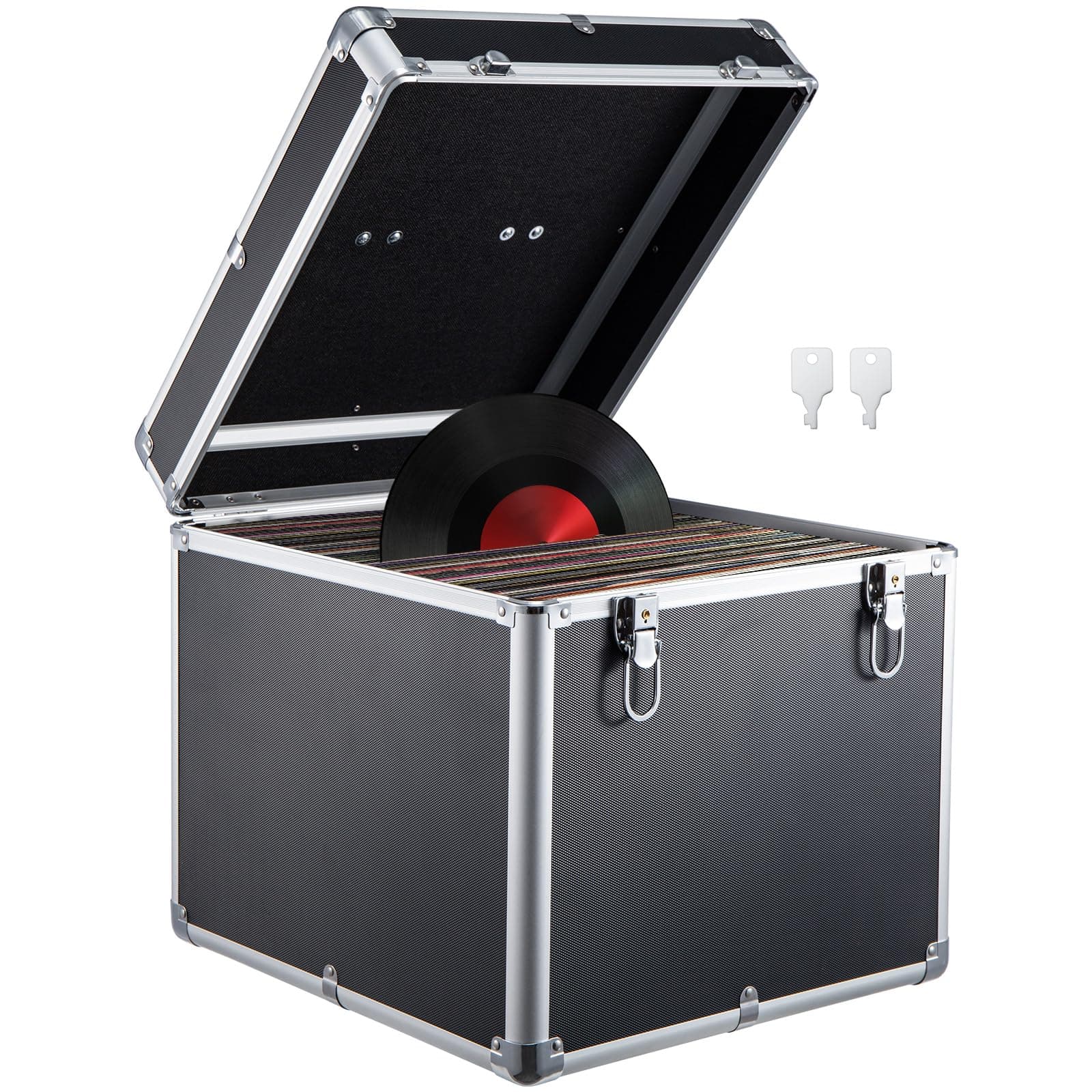 Youyijia Record Storage Box 12" Vinyl LP Storage Box Case Aluminum Portable Lockable DJ Flight Carry Case Holds 100pcs Albums Vinyl Record Storage LP Storage Case (Black)