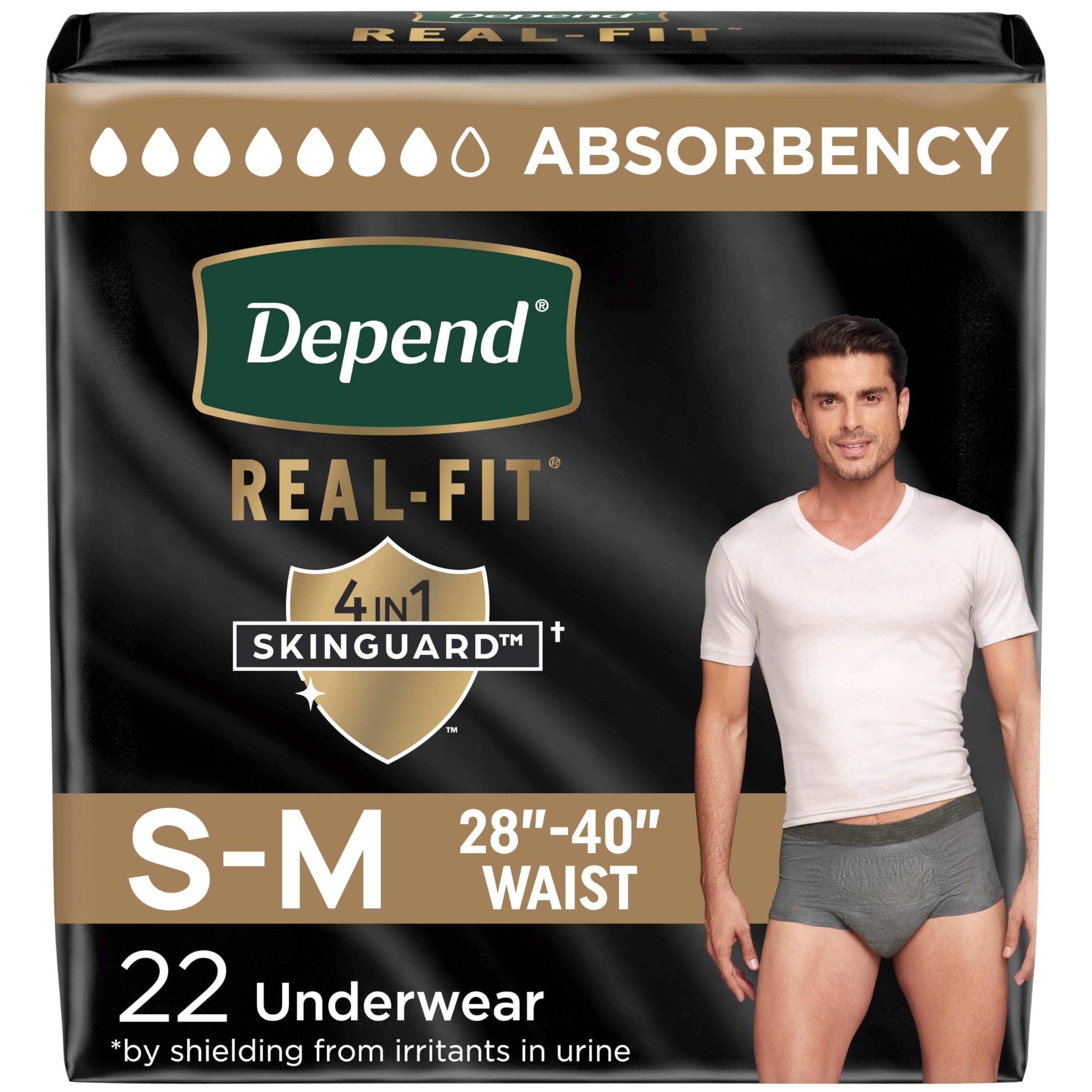 Real Fit Incontinence Underwear for Men, Disposable, Maximum Absorbency, Small/Medium, Grey, 22 Count, Packaging May Vary