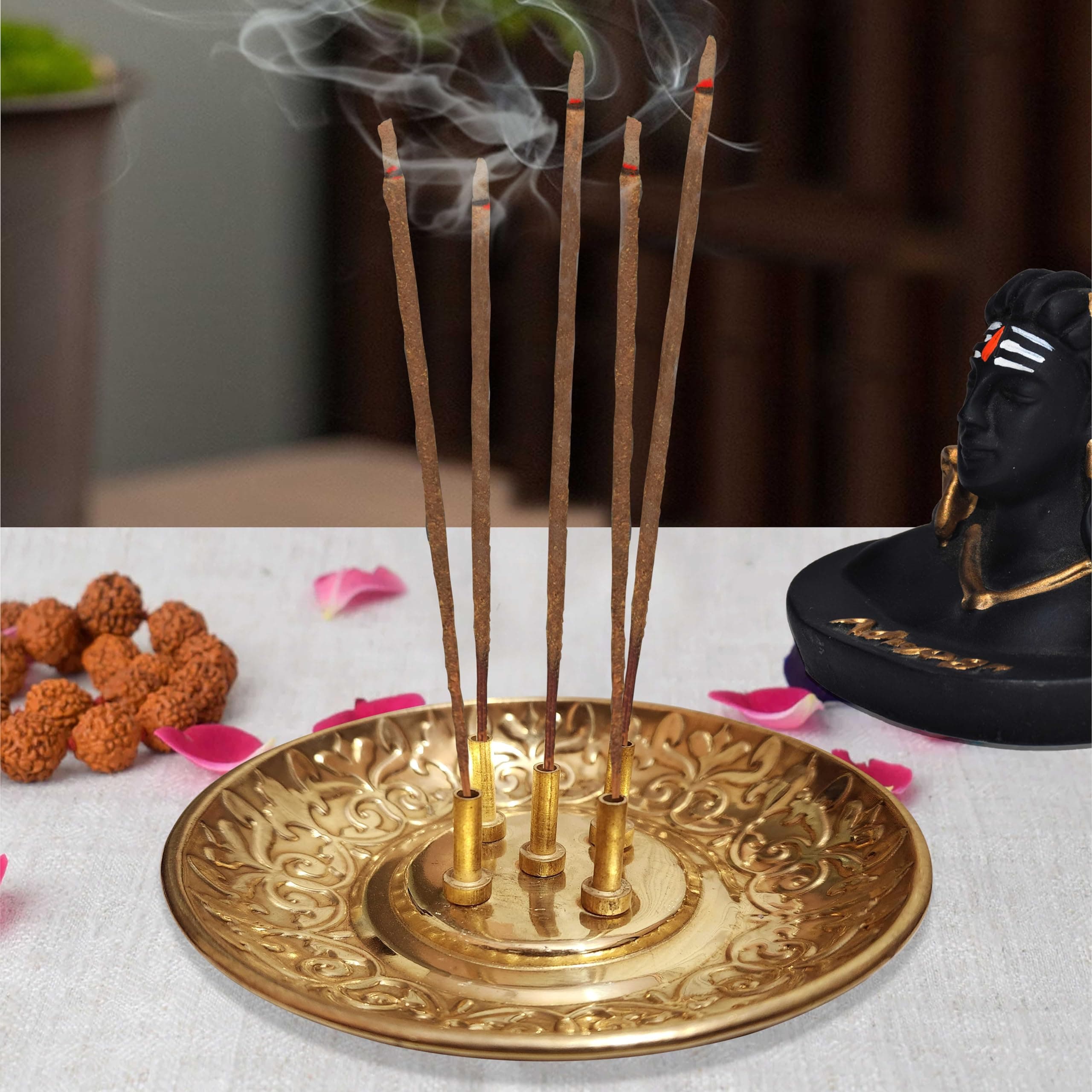 Pure Source India Brass Incense Five Sticks Holder, Agarbatti Stand with Ash ...