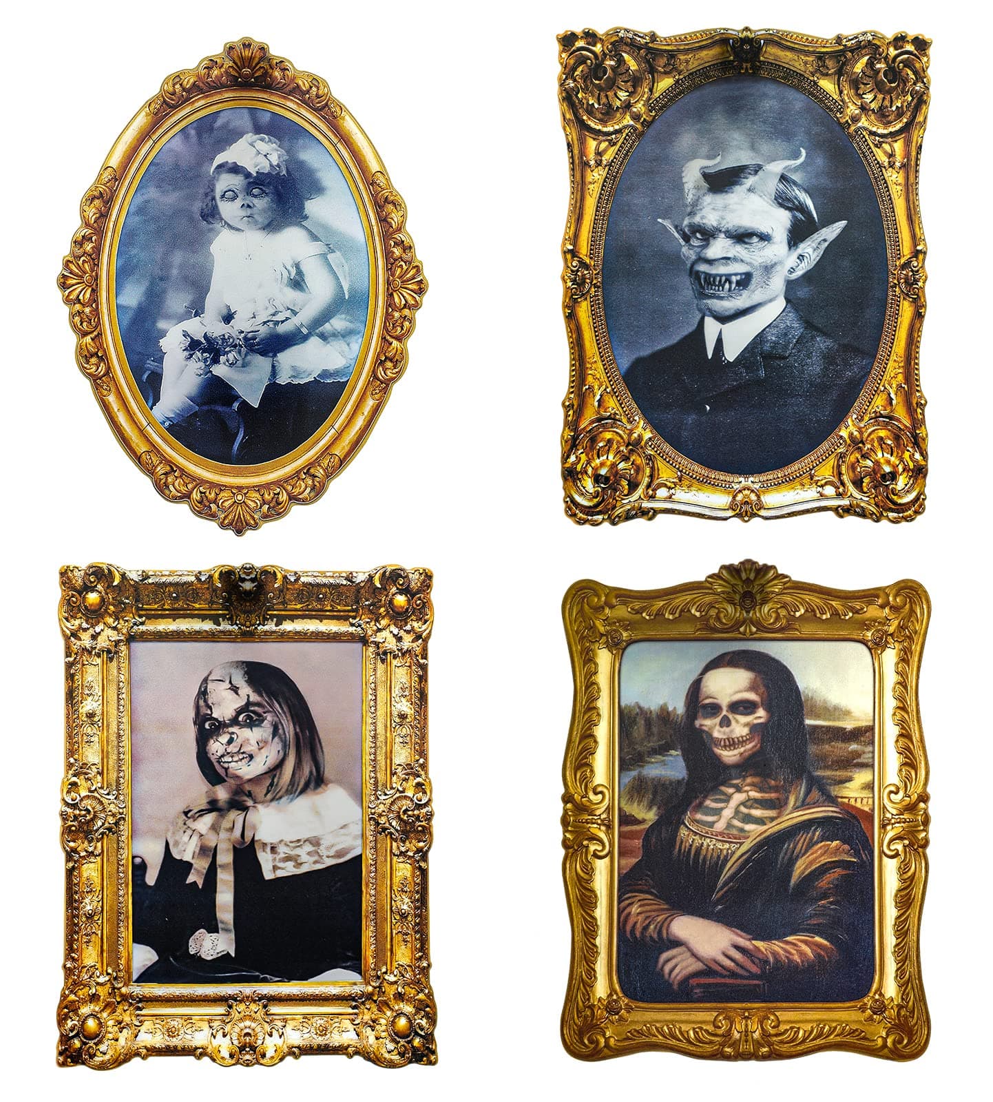 ECGER Halloween Decorations Indoor, Haunted Scary Decor - 3D Changing Face Pictures, Vintage Moving Wall Portraits Frame, For Horror Spooky Party Mansion Castle House Home Decoration(4 Pieces)