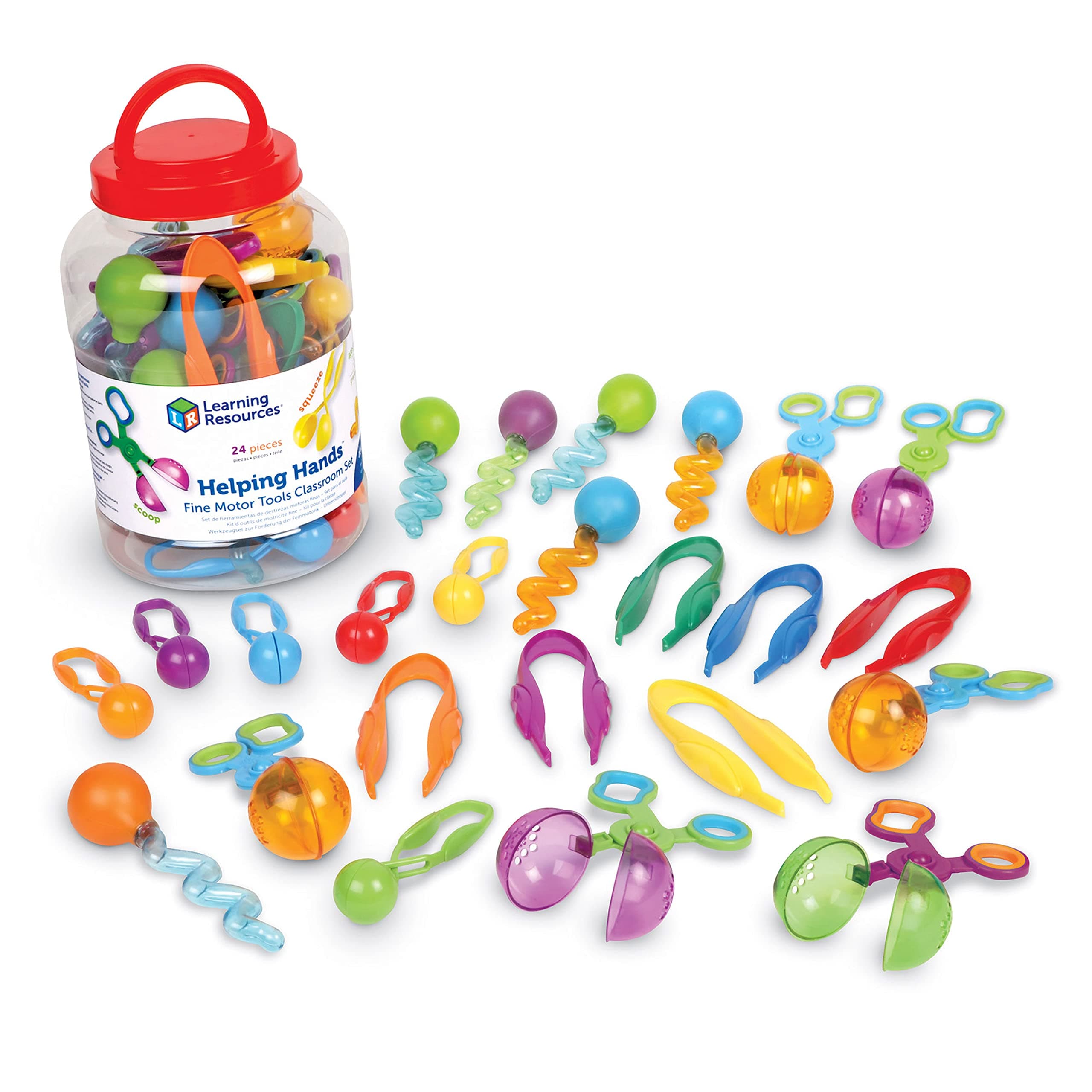 Learning Resources Helping Hands Fine Motor Tools Classroom Set, Toddler Learning Toys, Teacher Resources for Classroom, Sensory Toys for Toddlers, 24 Pieces Ages 3+