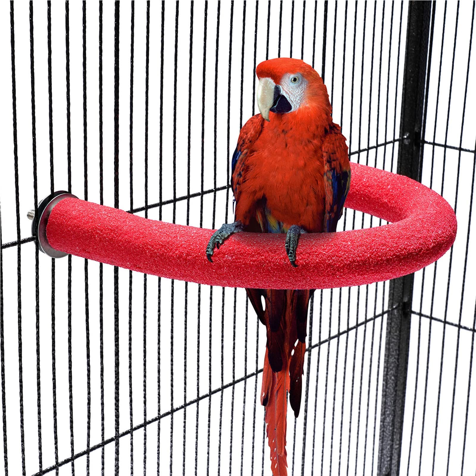 FrgKbTm U Shape Parrot Perch Stand Toy Bird Platform Sand Paw Grinding Clean Stick Exercise Conure Budgie Cockatiel Cage Accessories (Red)