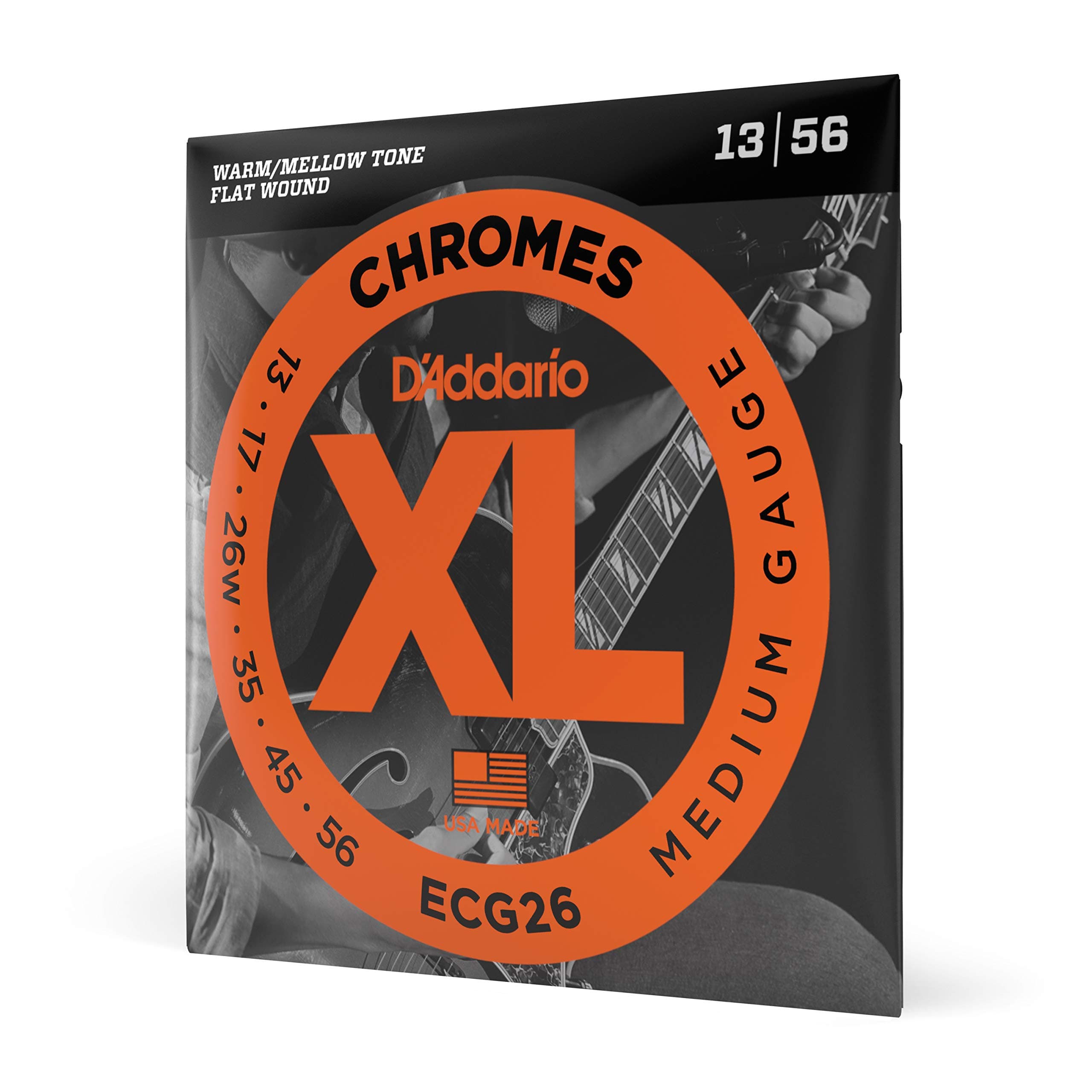 Guitar Strings - XL Chromes Electric Guitar Strings - Flat Wound - Polished for Ultra-Smooth Feel and Warm, Mellow Tone - ECG26 - Medium, 13-56, 1-Pack
