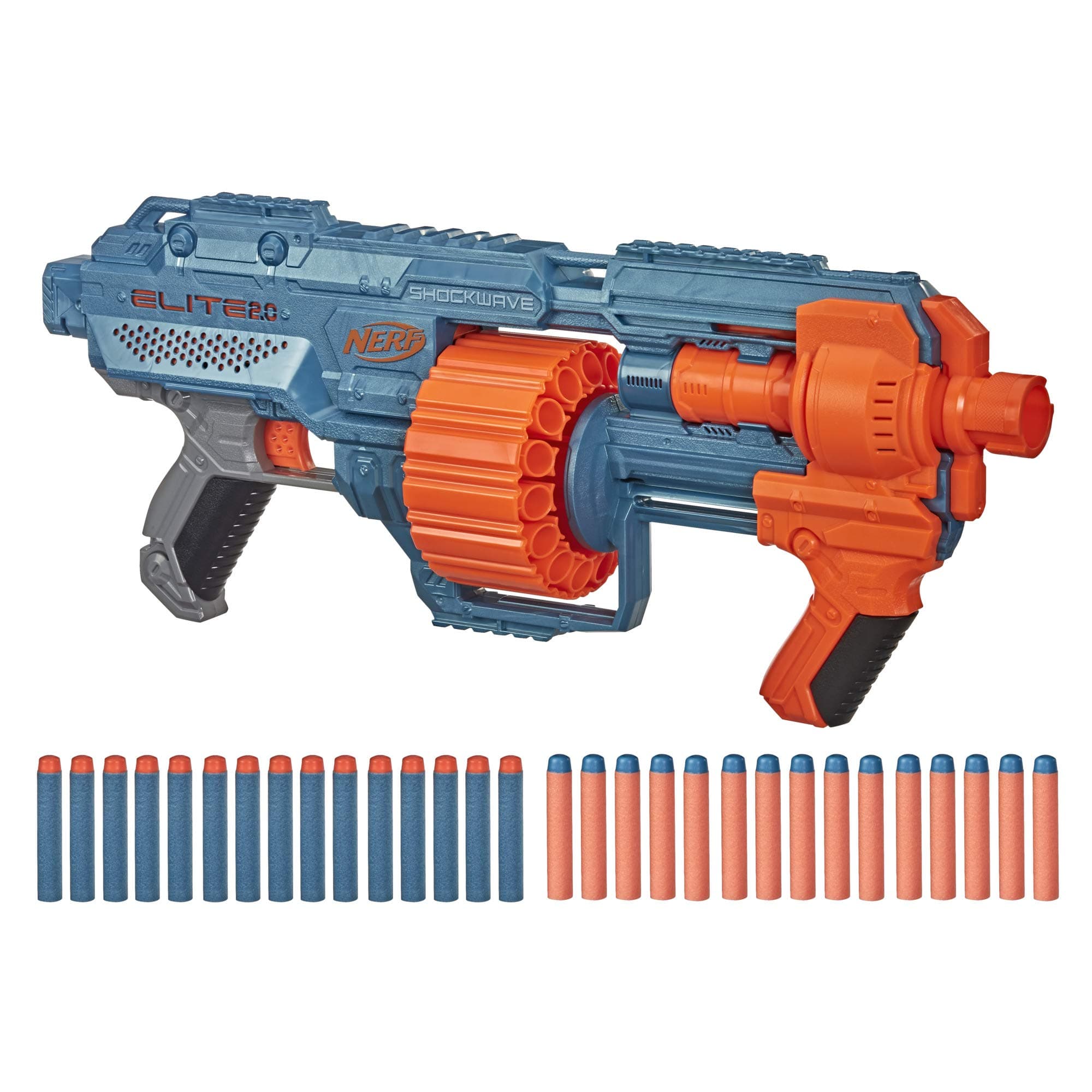 Elite 2.0 Shockwave RD-15 Dart Blaster, 30 Nerf Elite Darts, 15-Dart Rotating Drum, Kids Outdoor Toys for 8 Year Old Boys & Girls and Up (Amazon Exclusive)