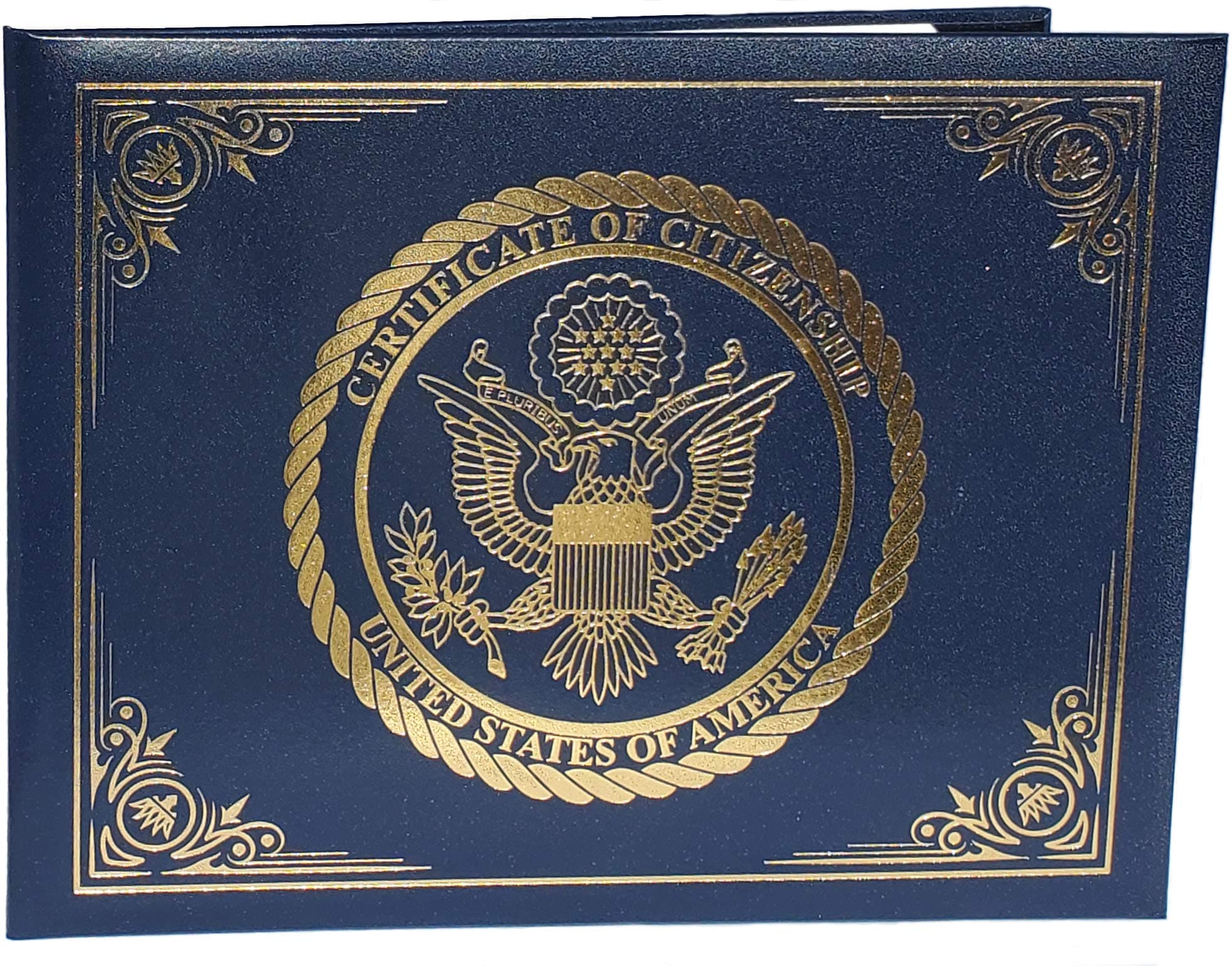 US Naturalization and Citizenship Certificate Holder. Gold American Eagle Certificate of Citizenship, Padded with Cover, USA Logo