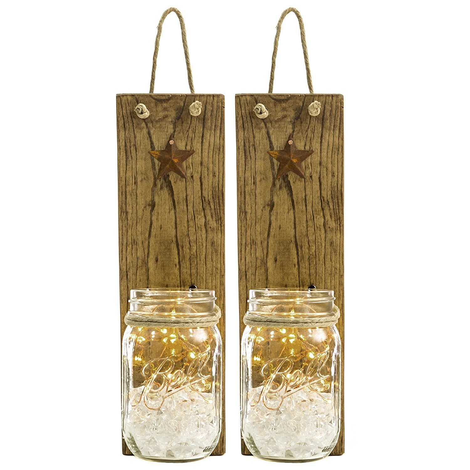 Beach Decor Bathroom Collection - Driftwood Wall Mounted Caddy Set- Decorative Coastal Chic Nautical Canister Jars for use as Organizer, Toothbrush or Candle Holders (Driftwood)