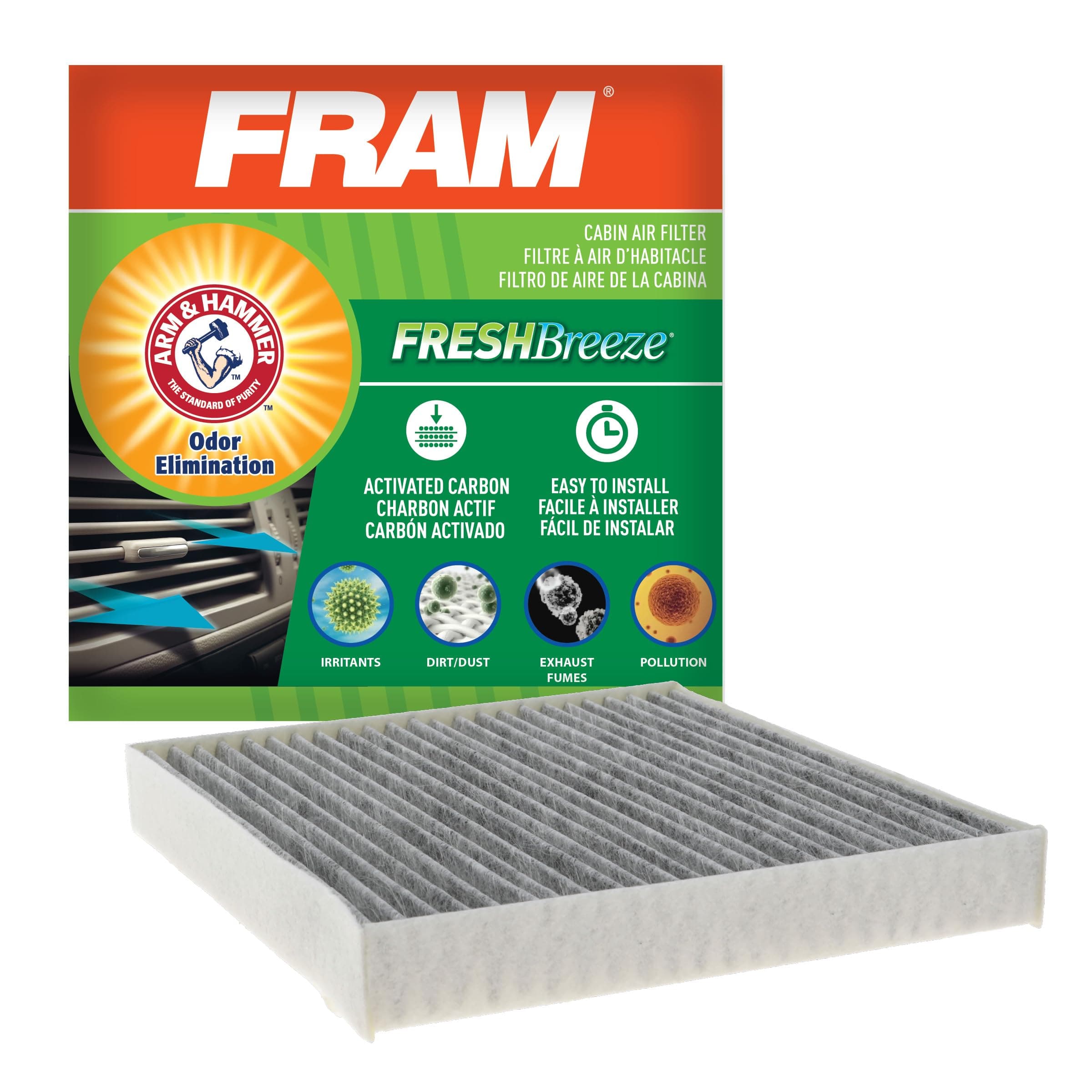 FRAM Fresh Breeze Cabin Air Filter Replacement for Car Passenger Compartment w/Arm and Hammer Baking Soda, Easy Install, CF10140 for Select Nissan, Infiniti and Mitsubishi Vehicles