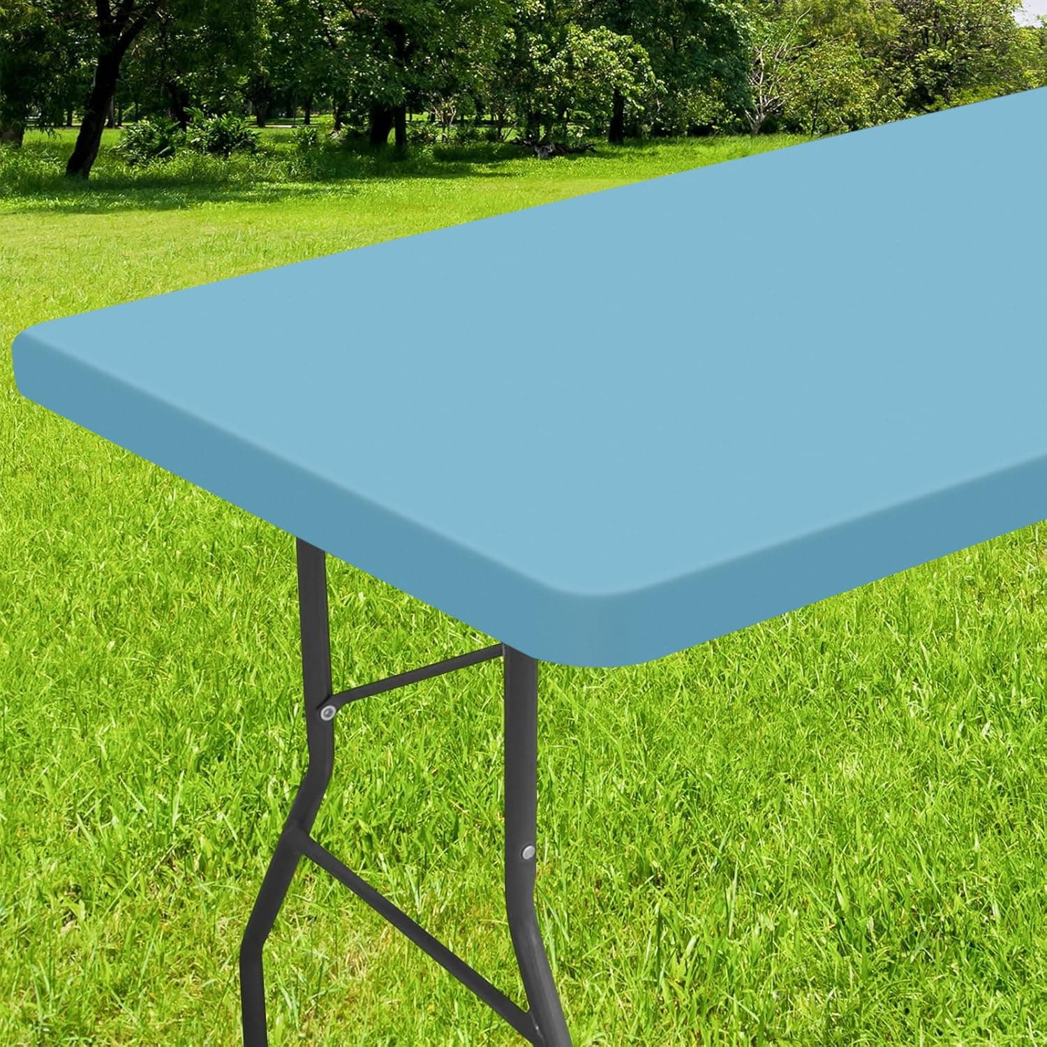 Smiry Rectangle Tablecloth, Elastic Fitted Flannel Backed Vinyl Tablecloths for 6ft Folding Tables, Waterproof Wipeable Table Covers for Indoor, Outdoor, Picnic and Camping (Aqua, 30"x72")