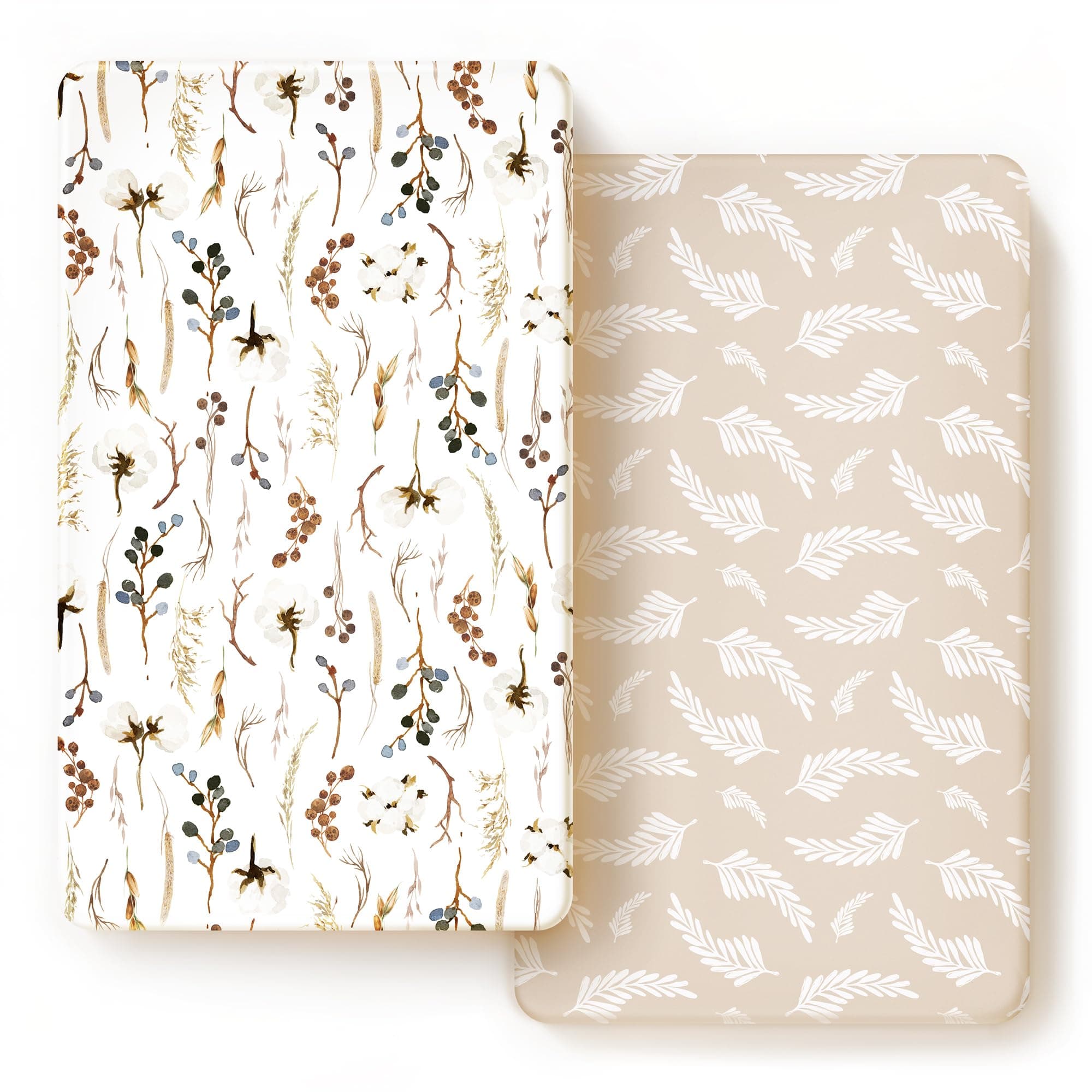 GRSSDER Stretch Ultra Soft Jersey Knit Fitted Crib Sheets Set 2 Pack, Fits All Standard Crib Mattress Pads Safe and Snug, Crib Fitted Sheet for Baby, Stylish Pretty Flora for Baby, Beige