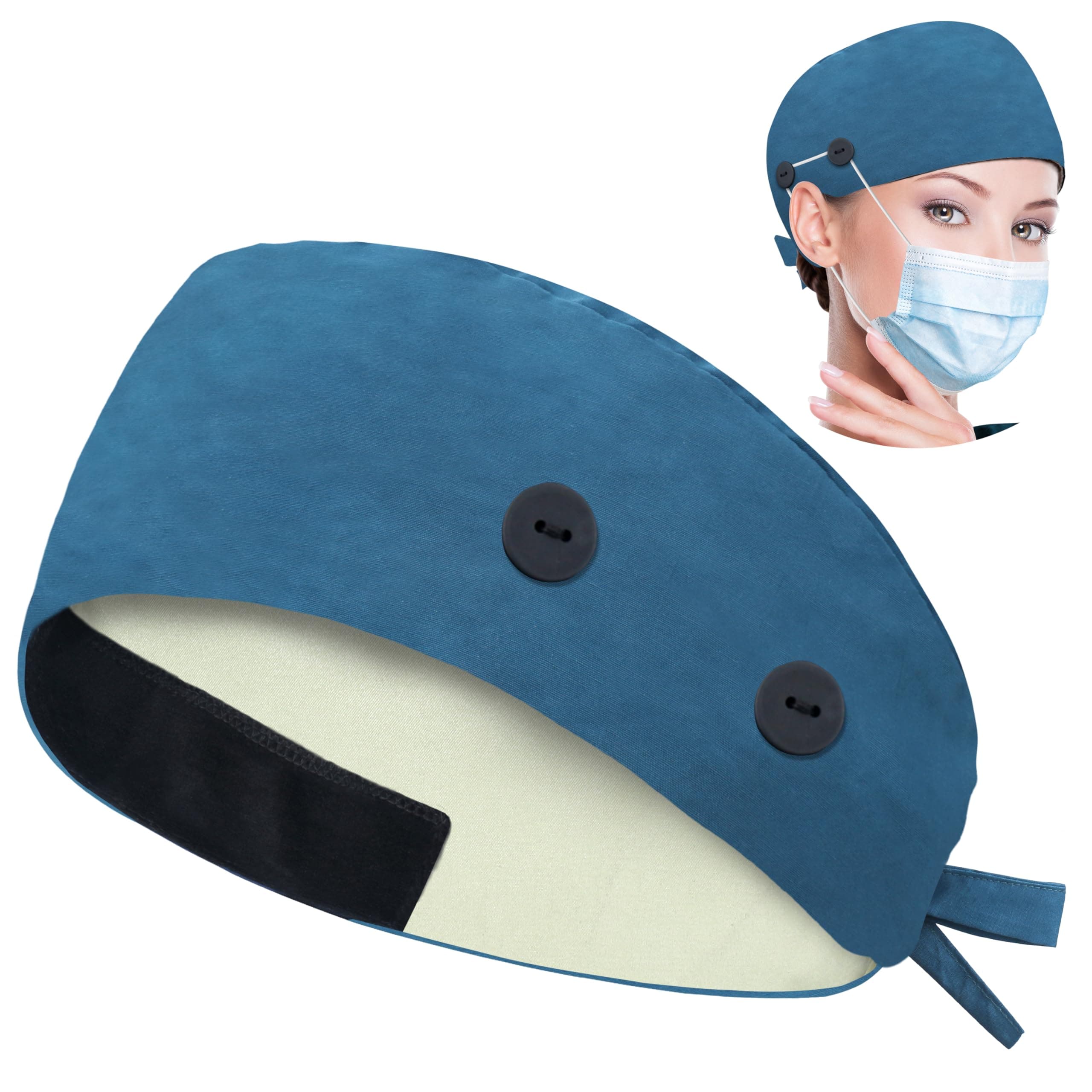 ABAMERICA Working Caps with Button and Sweatband, Adjustable Working Hats for Women Men, One Size(Tie Back or Toggle)