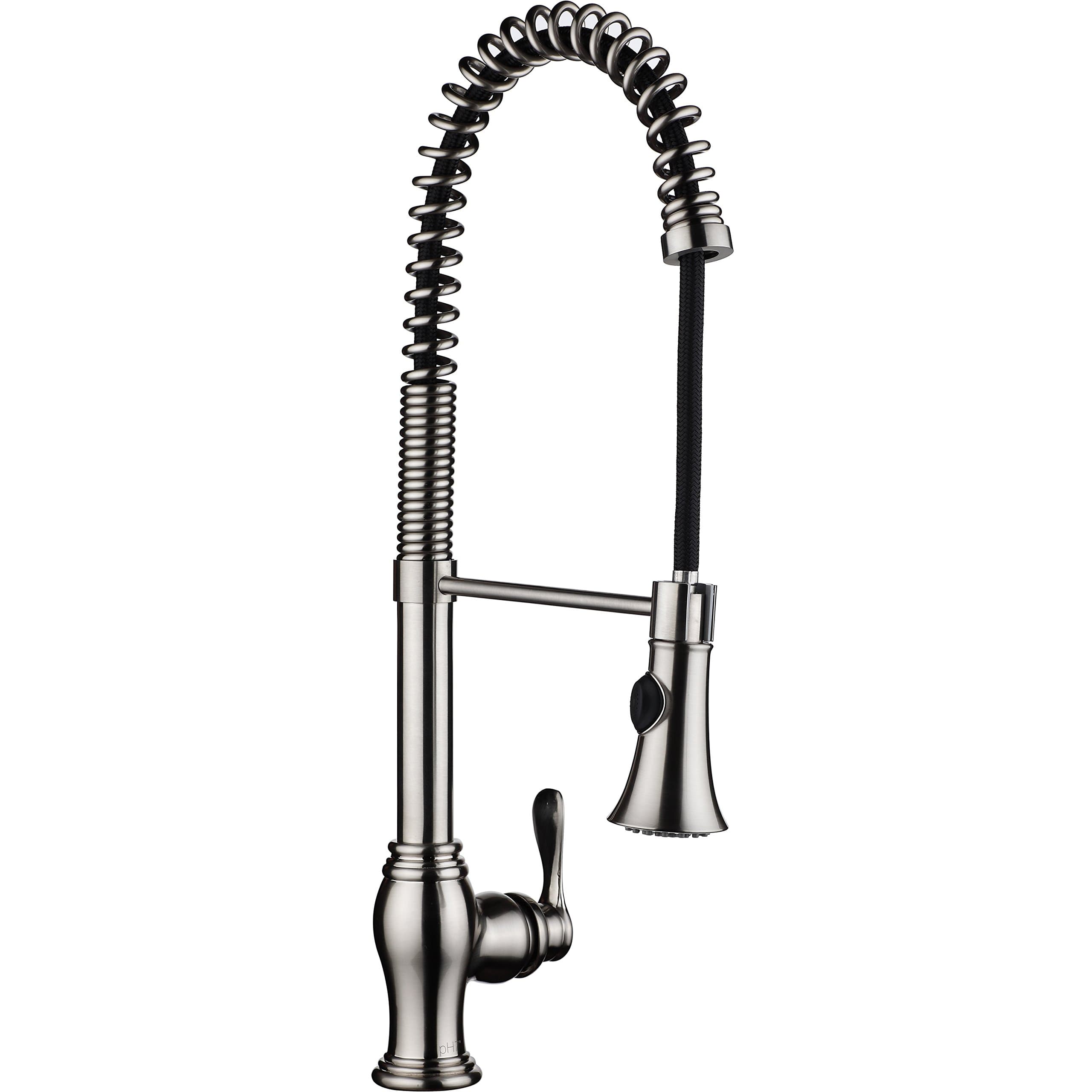 pH7 82H05 1-hole Lead-free Brass Contemporary Pull-down Faucet; Single Handle Kitchen Sink Faucet with Stainless Steel Flexible Hose and Spring Sprayer; Excellent Finish, Nylon Hose