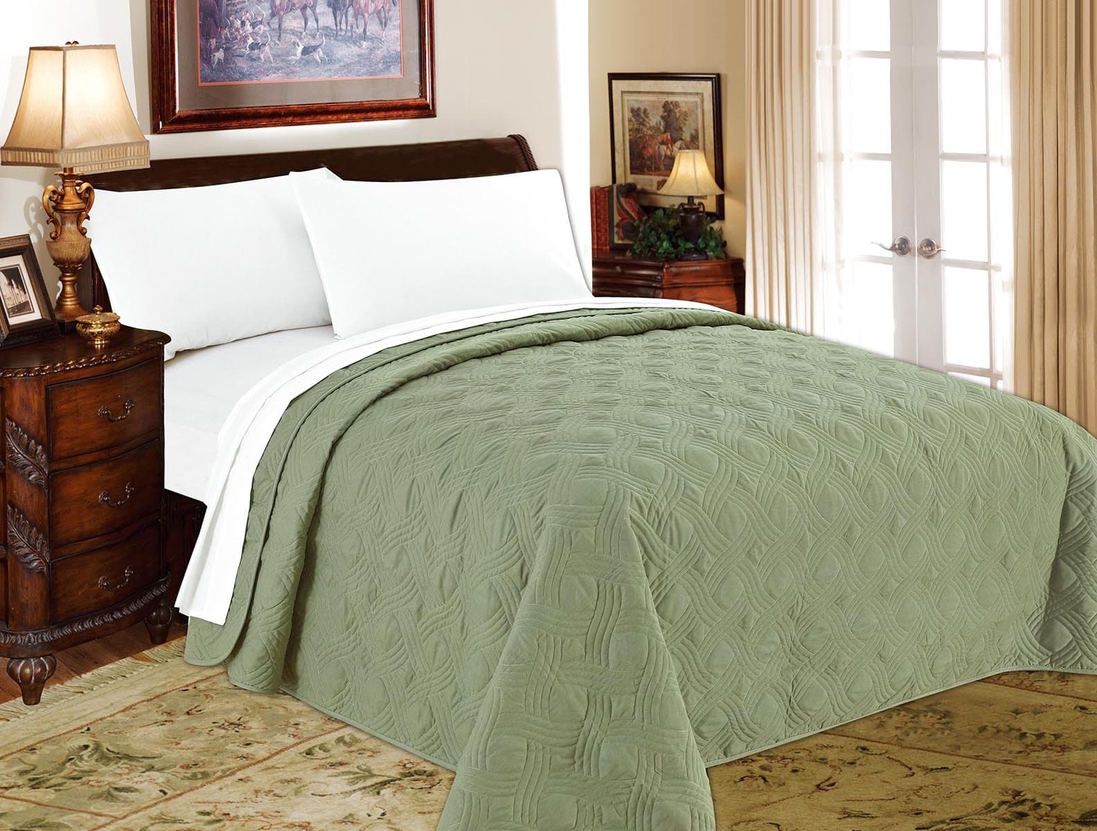 Decarl Bedroom Quilt Modern Light Weight Air-Conditioning Solid Bedding Quilted Bedspreads, Full/Queen, Green