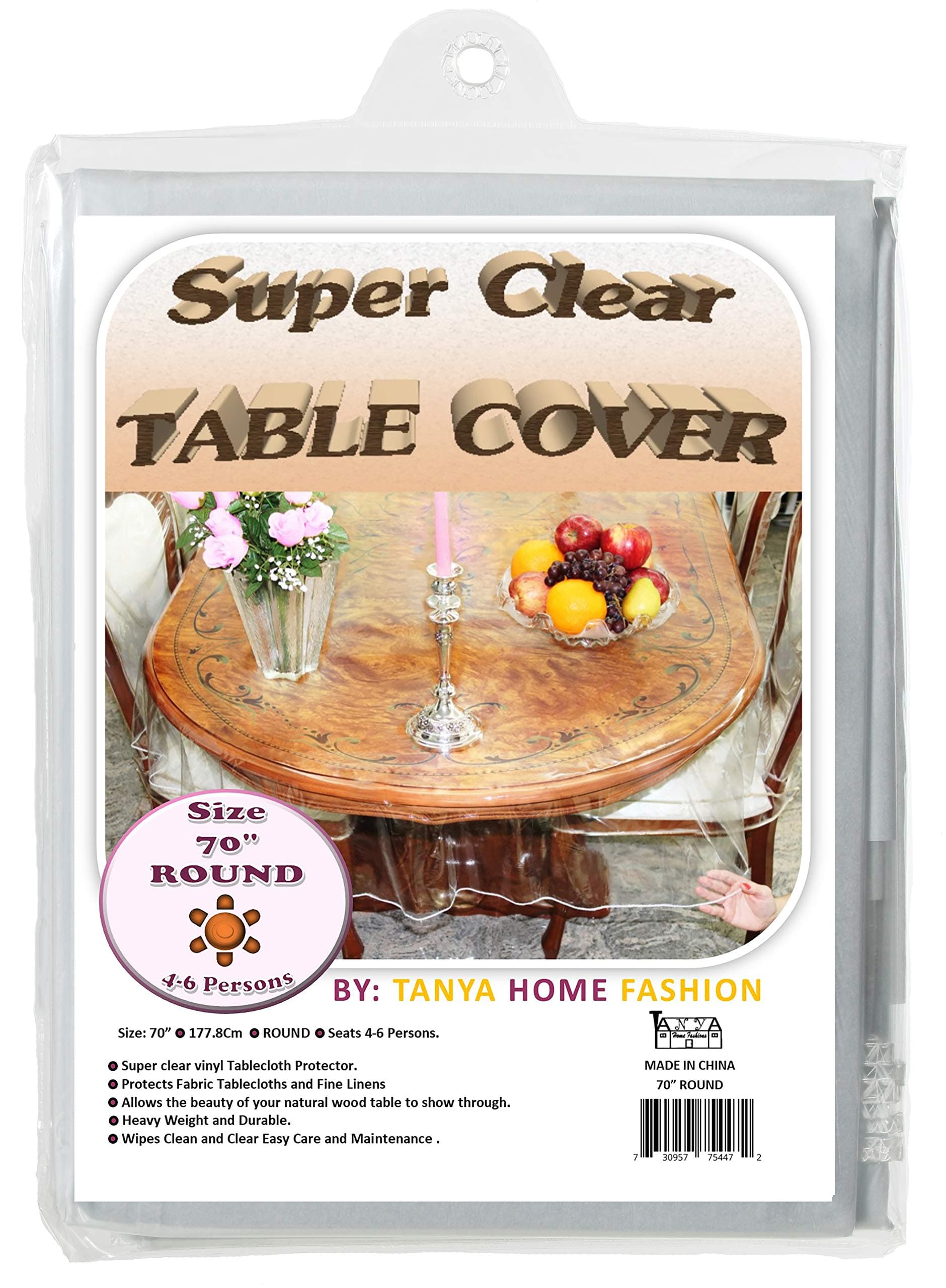 100% Vinyl Super Clear and Durable Tablecloth Protector Size 70" Round - (More Choices Available)