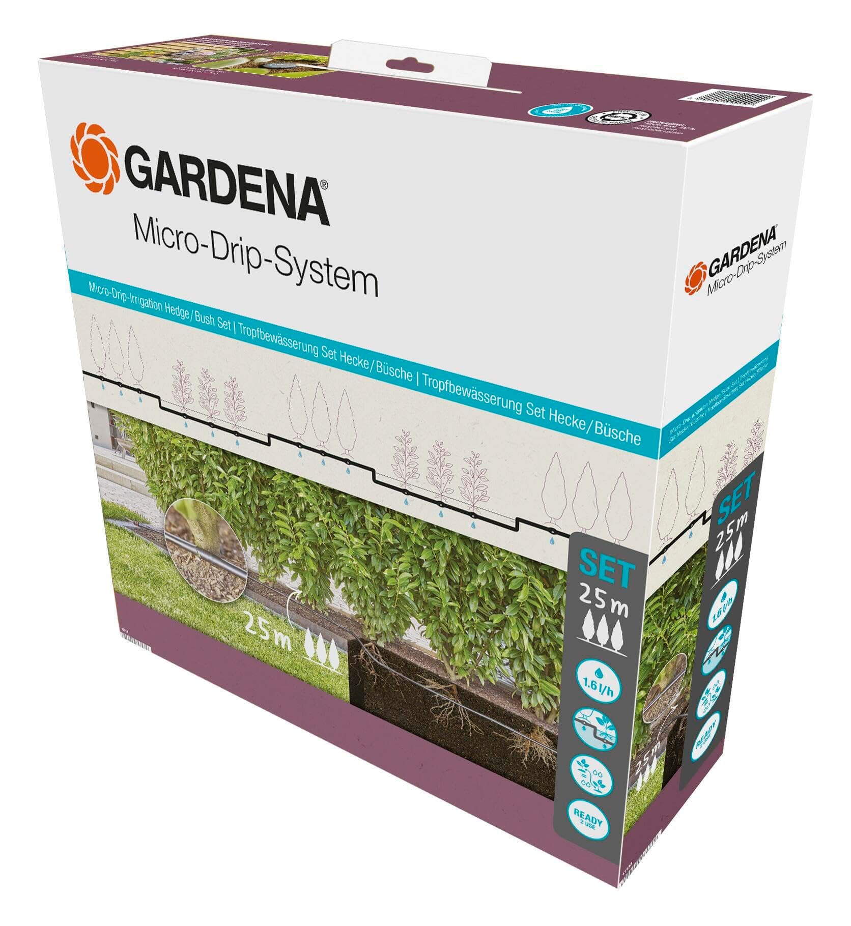 Gardena 13500-20 Micro Drip Sprinkler System for Shrubs and Hedges, 95.6 ft (25 m) Starter Set